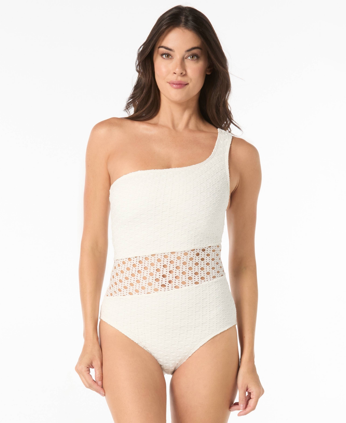 Carmen Marc Valvo Women’s Crochet One-Shoulder One-Piece Swimsuit – White Carmen Marc Valvo Women’s Crochet One-Shoulder One-Piece Swimsuit – White