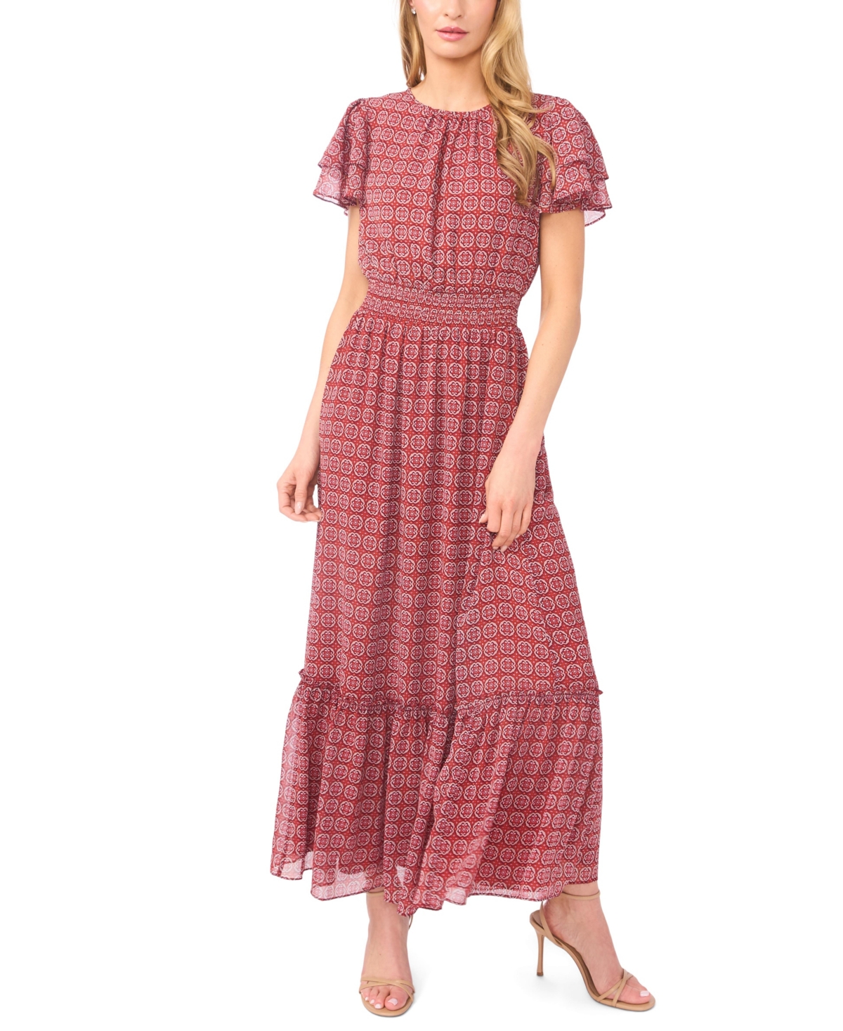 CeCe Women’s Double Ruffle-Sleeve Maxi Dress – Peach Rust CeCe Women’s Double Ruffle-Sleeve Maxi Dress – Peach Rust