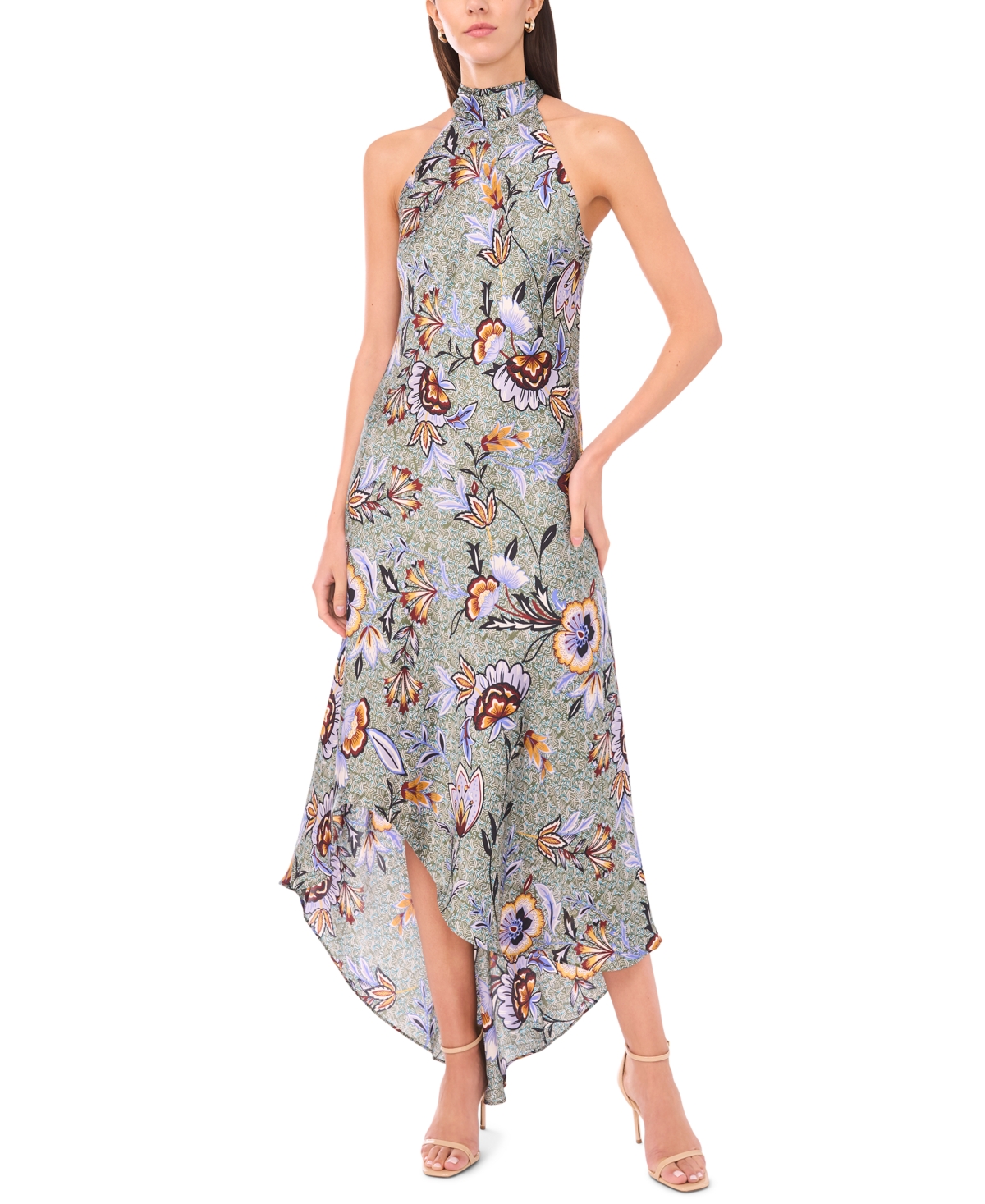 CeCe Women’s Draped Satin Tie-Back Halter Midi Dress – Cobalt / Multi CeCe Women’s Draped Satin Tie-Back Halter Midi Dress – Cobalt / Multi