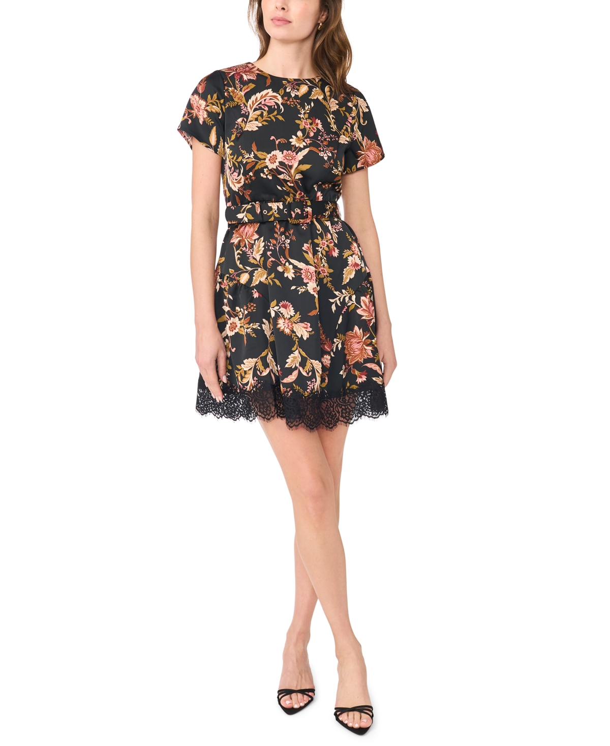 CeCe Women’s Floral A-Line Mini Dress – Rich Black CeCe Women’s Floral A-Line Mini Dress – Rich Black