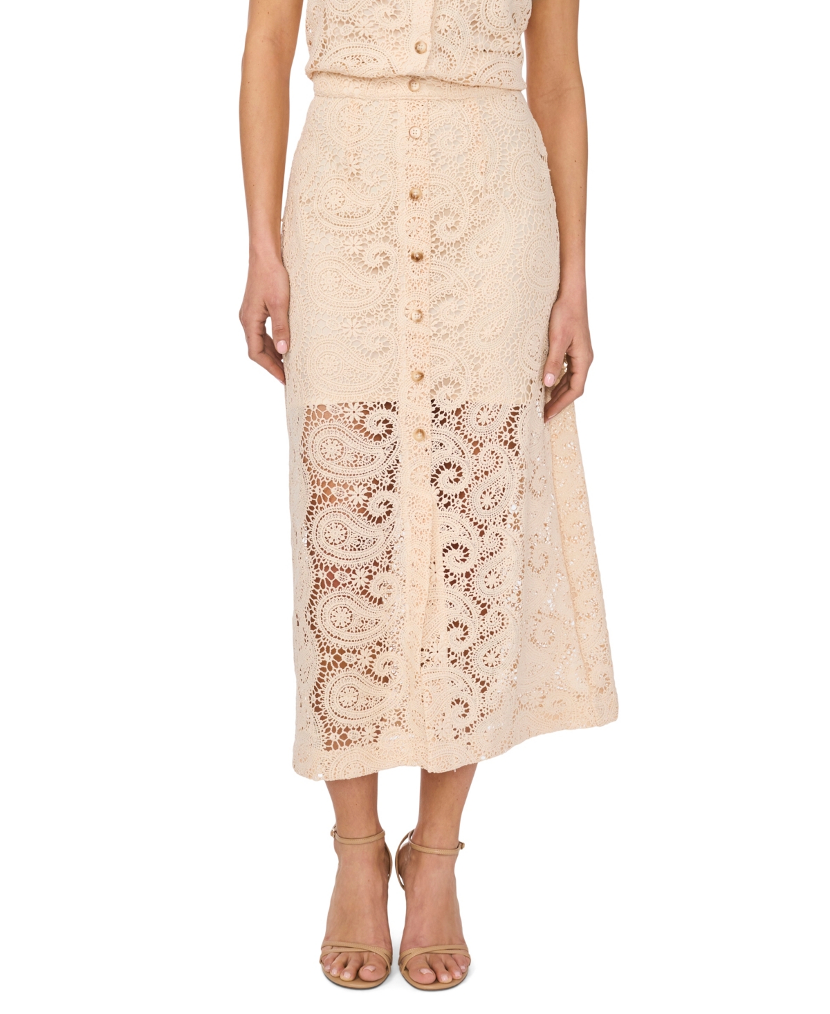 CeCe Women’s Front Button Midi Skirt – Natural