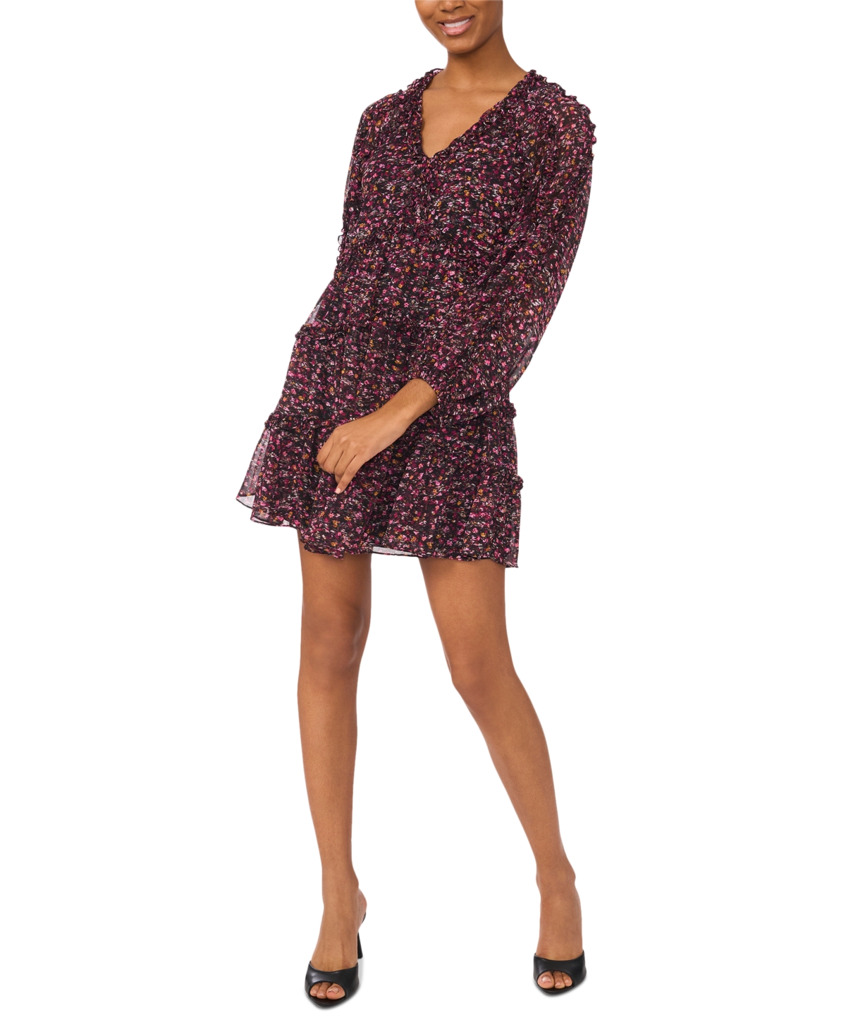 CeCe Women’s Ruffled Long-Sleeve Tiered Mini Dress – Rich Black CeCe Women’s Ruffled Long-Sleeve Tiered Mini Dress – Rich Black