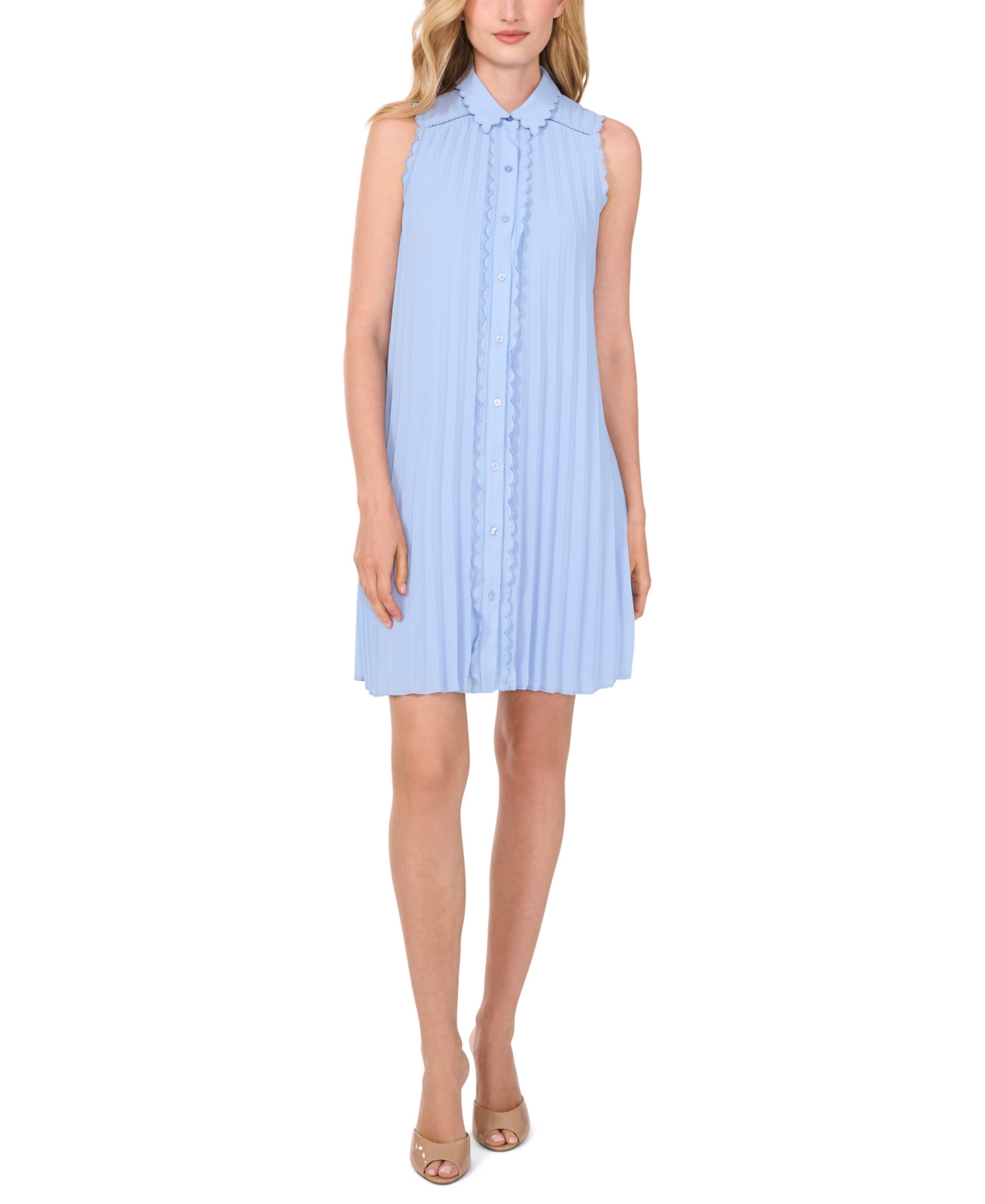 CeCe Women’s Sleeveless Scalloped Pleated Button-Down Dress – Blue Air CeCe Women’s Sleeveless Scalloped Pleated Button-Down Dress – Blue Air