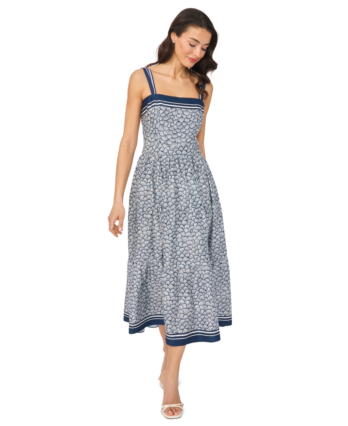 CeCe Women’s Sleeveless Square Neck Tiered Midi Dress – Classic Navy