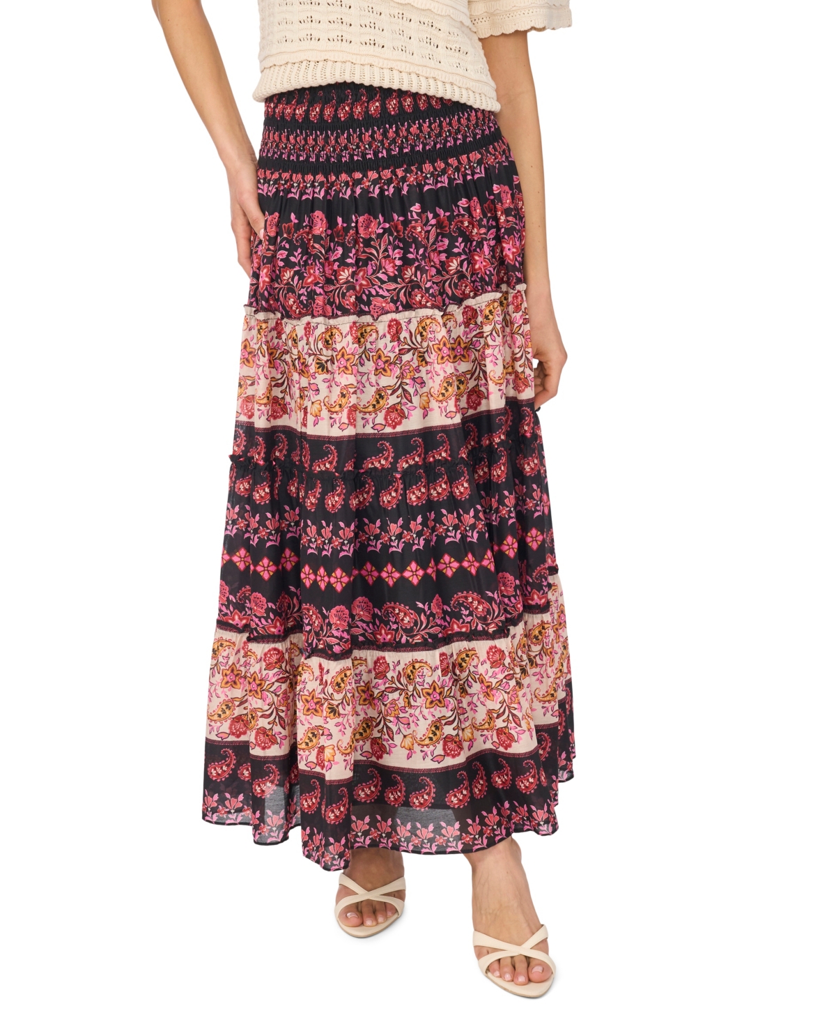 CeCe Women’s Tiered Smock Waist Maxi Skirt – Rich Black