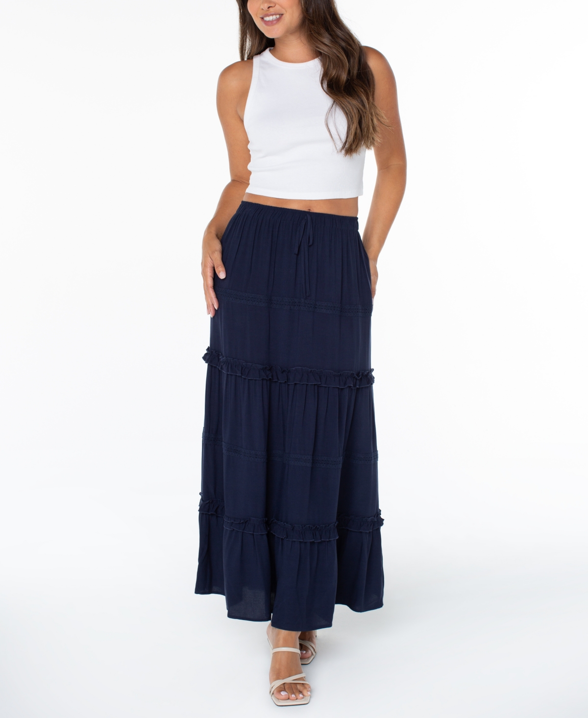 Celebrity Pink Juniors’ Tiered Pull-On Maxi Skirt – Navy Celebrity Pink Juniors’ Tiered Pull-On Maxi Skirt – Navy