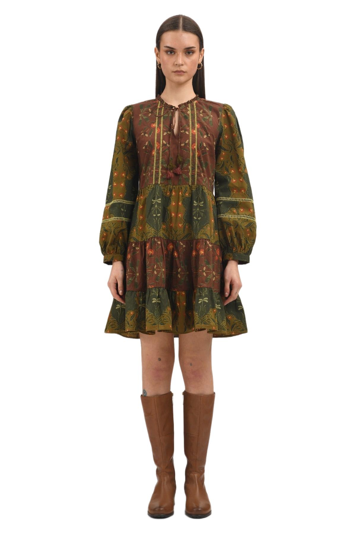 Celina Moon Women’s Floss Mini Dress – Brown, green Celina Moon Women’s Floss Mini Dress – Brown, green