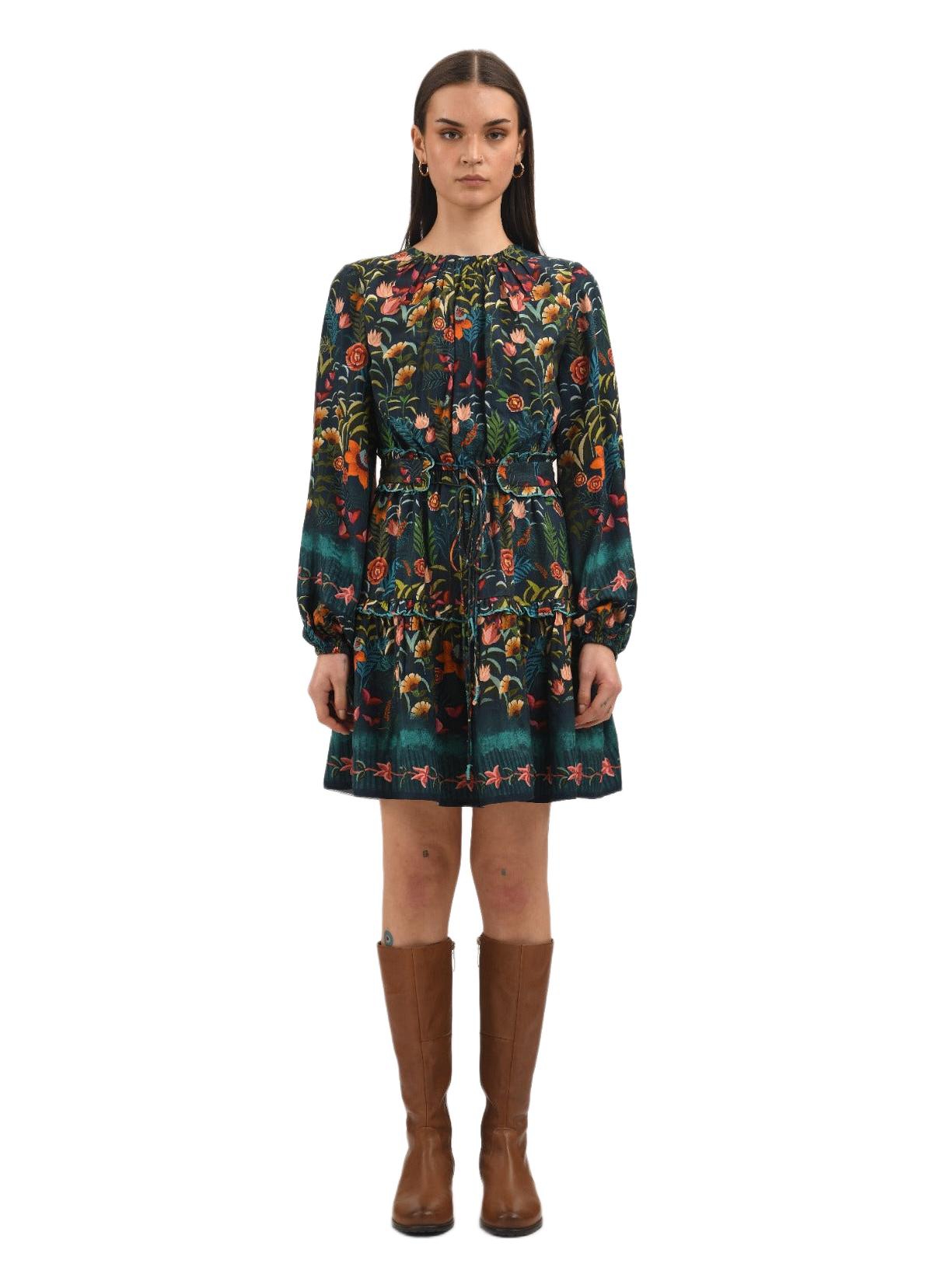 Celina Moon Women’s Starlight Mini Dress – Teal/navy multi color floral print Celina Moon Women’s Starlight Mini Dress – Teal/navy multi color floral print