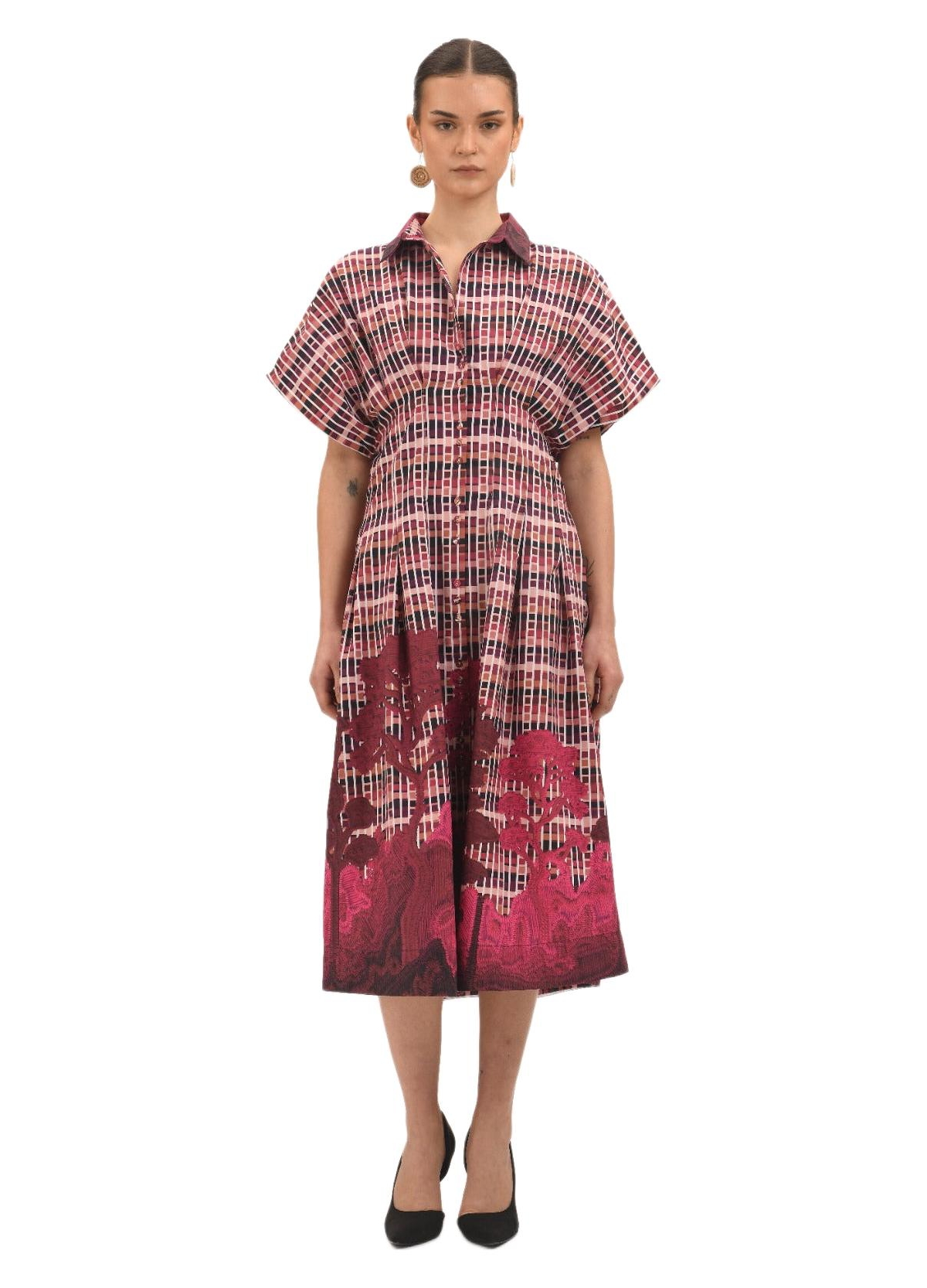 Celina Moon Women’s Tartan Midi Dress – Maroon, pink, white, black, fawn Celina Moon Women’s Tartan Midi Dress – Maroon, pink, white, black, fawn