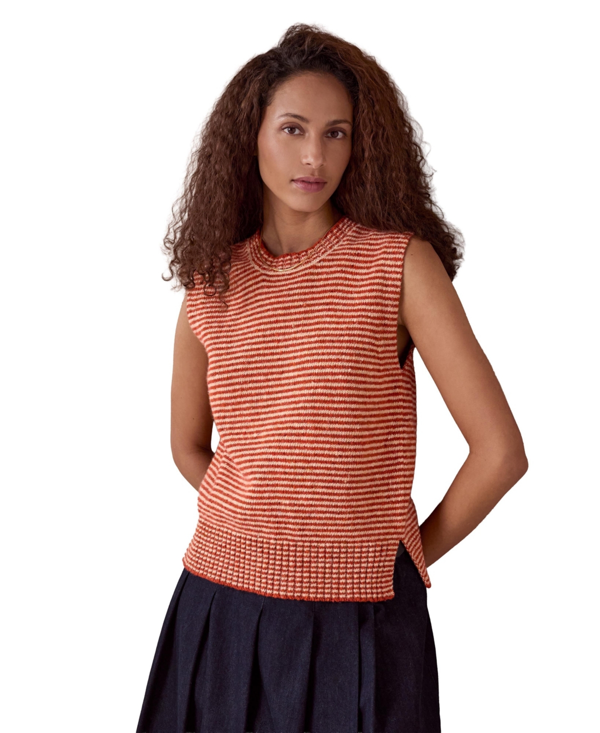 Celtic & Co. Women’s Donegal Crew Neck Sweater – Burnt orange/ecru microstripe Celtic & Co. Women’s Donegal Crew Neck Sweater – Burnt orange/ecru microstripe