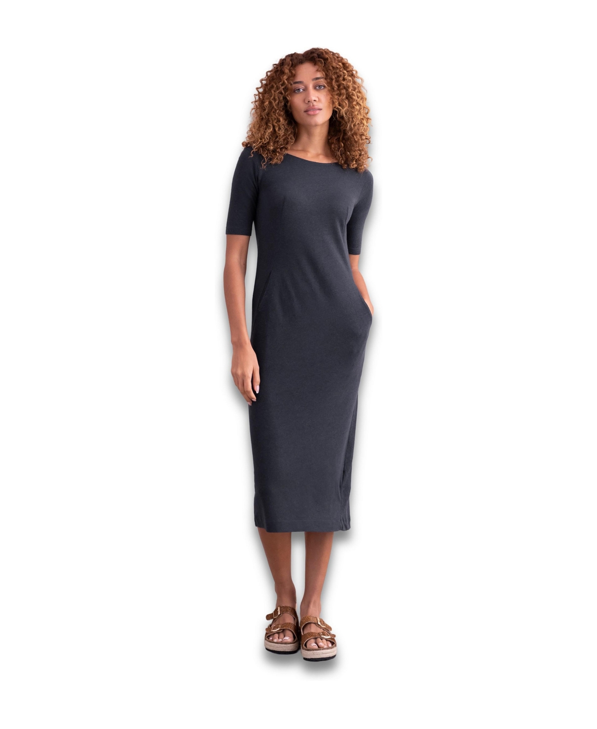 Celtic & Co. Women’s Linen Blend Button Back Midi Dress – Navy