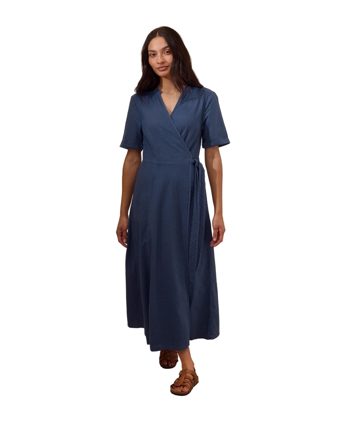 Celtic & Co. Women’s Luxurious Linen Wrap Midi Dress – Denim blue