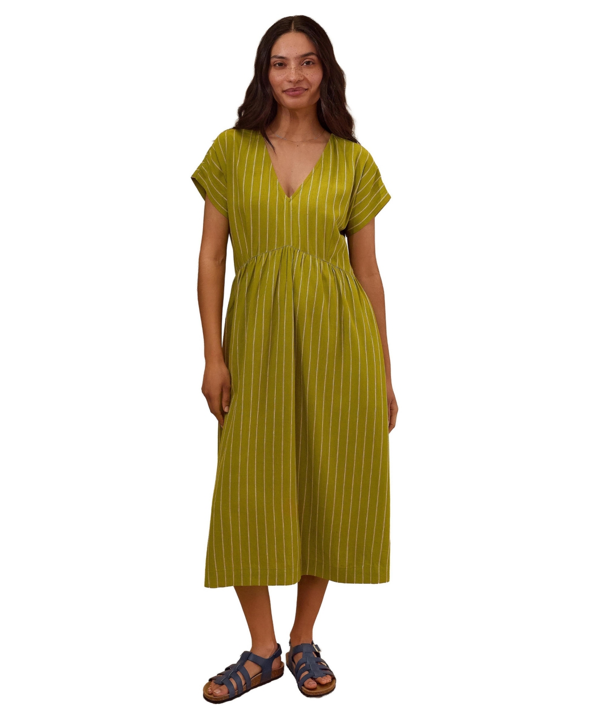 Celtic & Co. Women’s V-Neck Gathered-Waist Striped Midi Dress – Willow stripe Celtic & Co. Women’s V-Neck Gathered-Waist Striped Midi Dress – Willow stripe