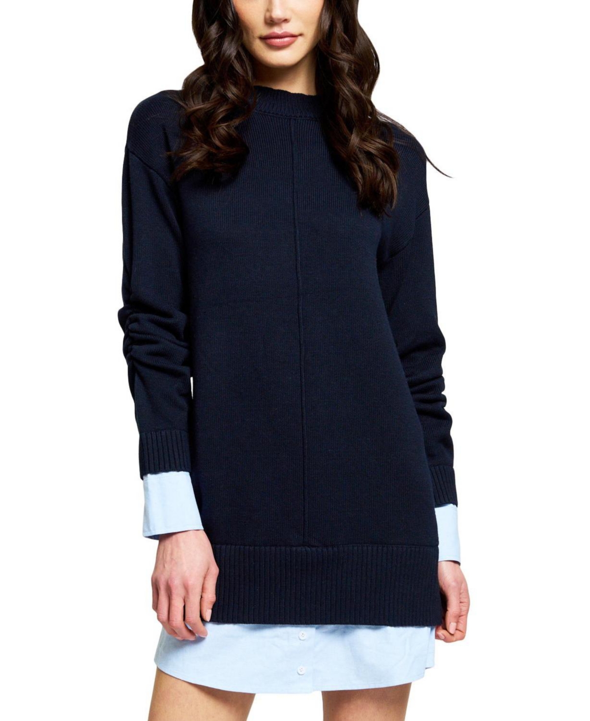 Central Park West Women’s Coen Twofer Long-Sleeve Mock-Neck Sweater Dress – Navy blue Central Park West Women’s Coen Twofer Long-Sleeve Mock-Neck Sweater Dress – Navy blue