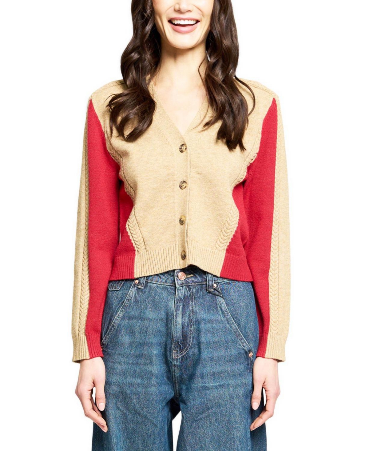 Central Park West Women’s Isla Colorblocked Cardigan – Oat red Central Park West Women’s Isla Colorblocked Cardigan – Oat red