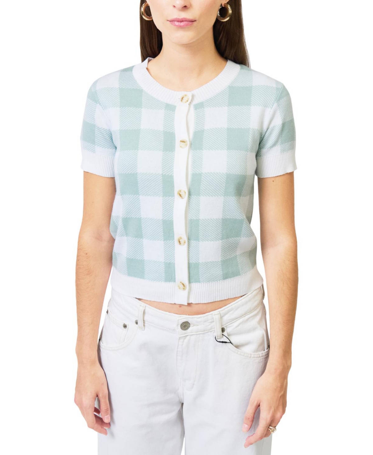 Central Park West Women’s Laurel Gingham Jaquard Cardigan – Sage green Central Park West Women’s Laurel Gingham Jaquard Cardigan – Sage green