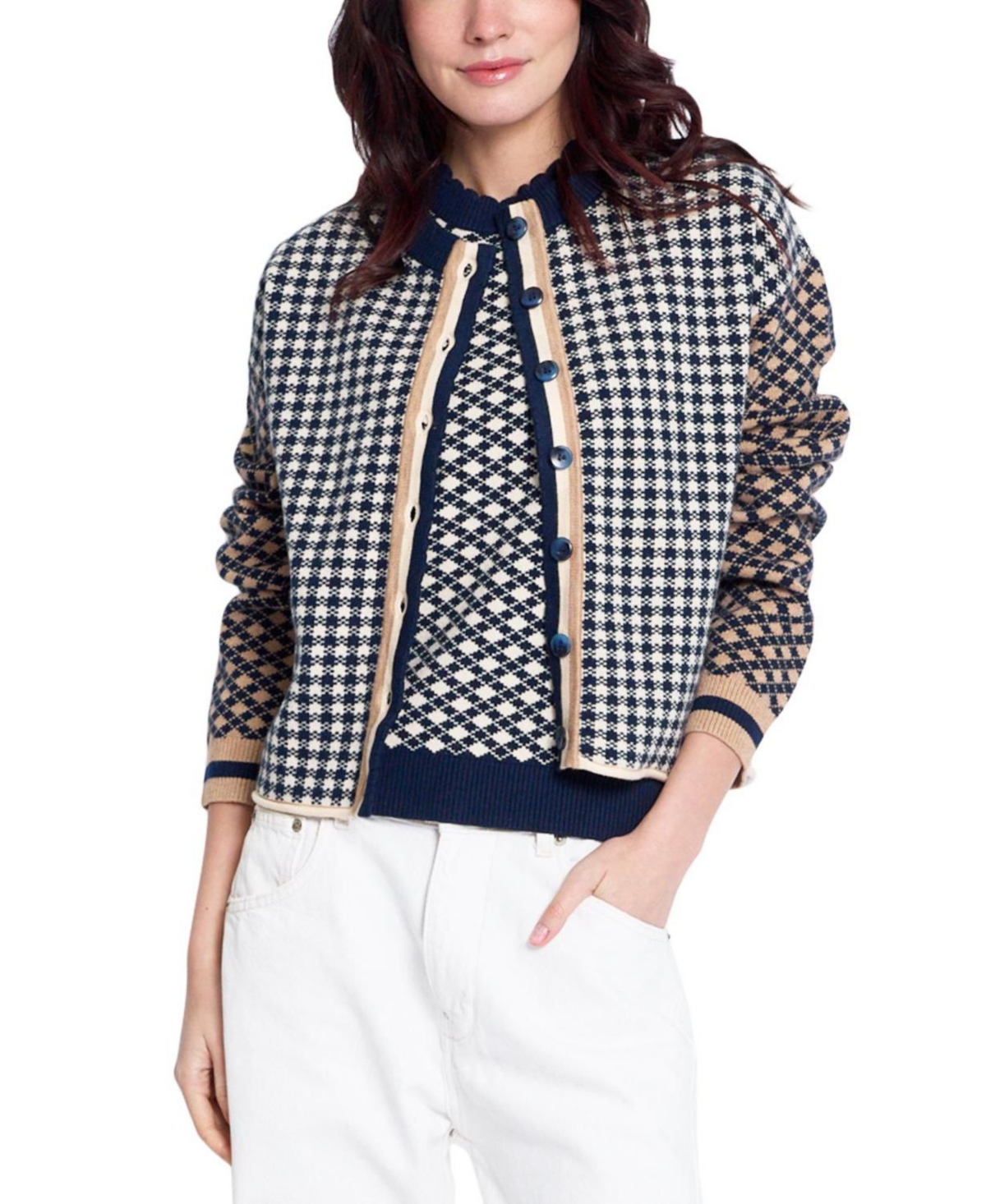 Central Park West Women’s Marlo Mixed Check Plaid Long-Sleeve Cardigan – Navy multicolor Central Park West Women’s Marlo Mixed Check Plaid Long-Sleeve Cardigan – Navy multicolor