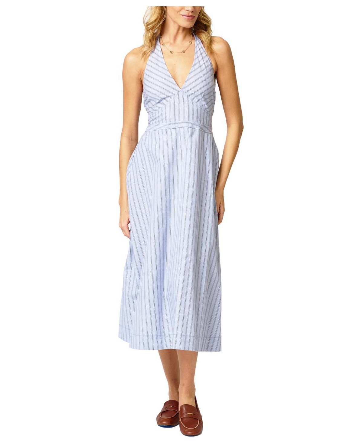 Central Park West Women’s Ora Poplin Stripe Halter Dress – Light blue Central Park West Women’s Ora Poplin Stripe Halter Dress – Light blue