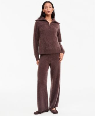 Charter Club Womens Brushed Cashmere Quarter Zip Pullover Sweater Pull On Pants Macys Exclusive