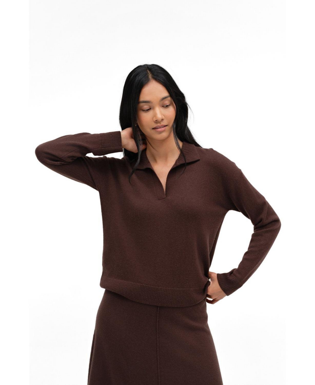 Chinti & Parker Women’s Collared V-Neck Relaxed-Fit Wool-Cashmere Sweater – Brown