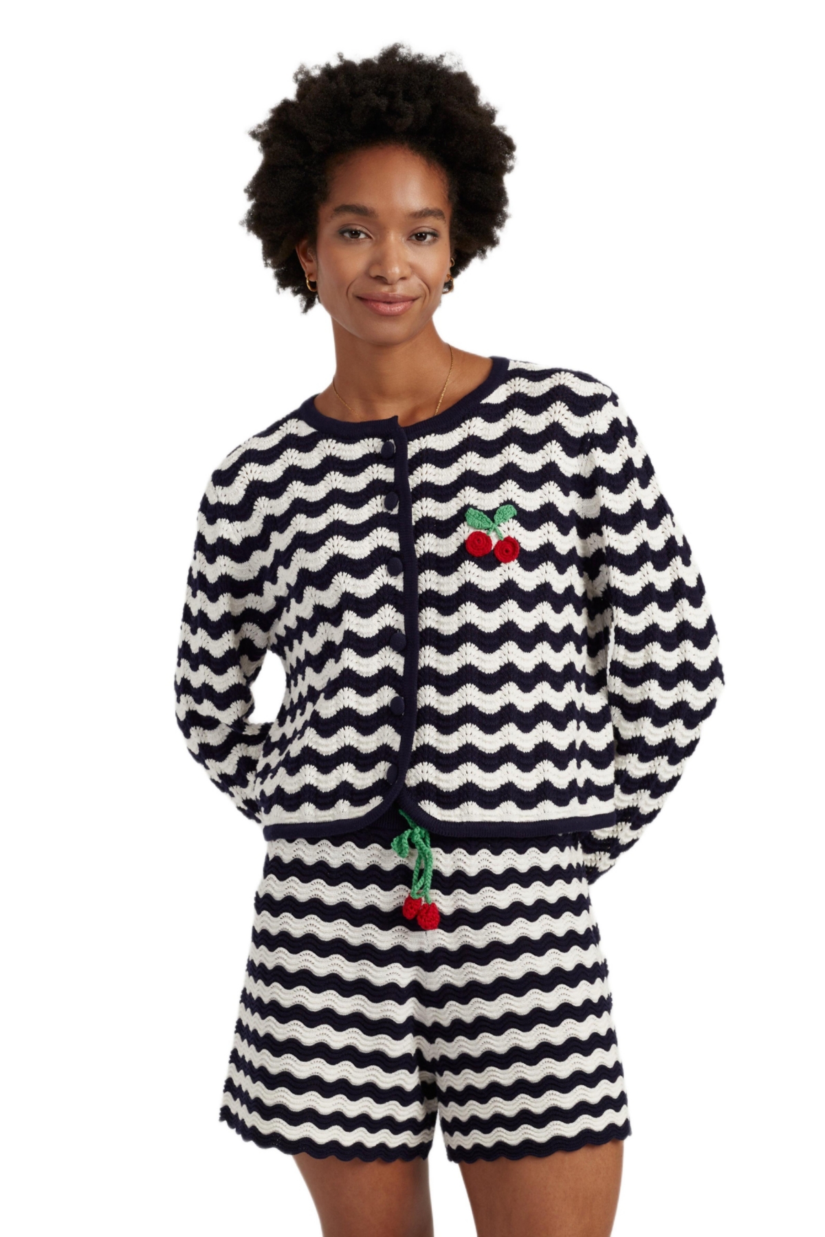 Chinti & Parker Women’s Cotton Cherry Crochet Cardigan – Blue/cream Chinti & Parker Women’s Cotton Cherry Crochet Cardigan – Blue/cream