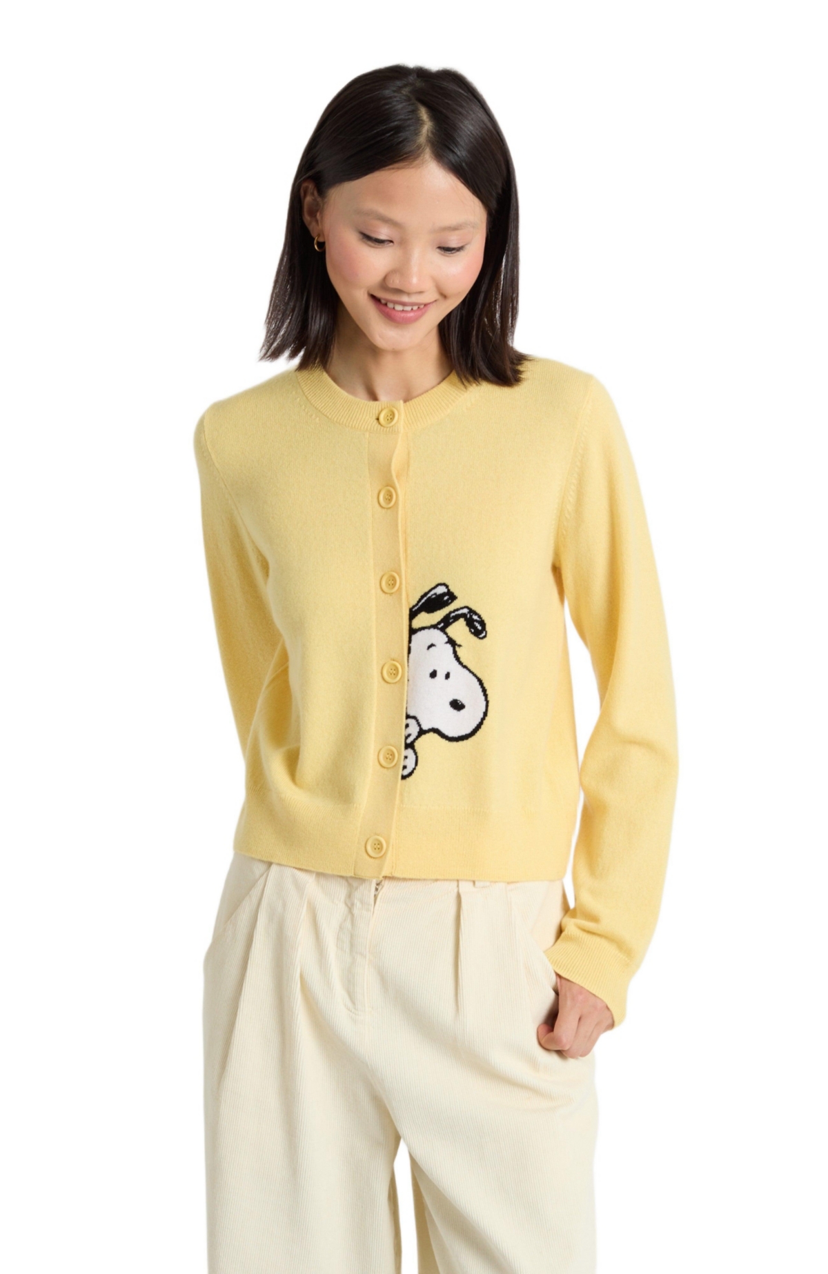 Chinti & Parker Women’s Sneeky Snoopy Cardigan – Soft yellow Chinti & Parker Women’s Sneeky Snoopy Cardigan – Soft yellow