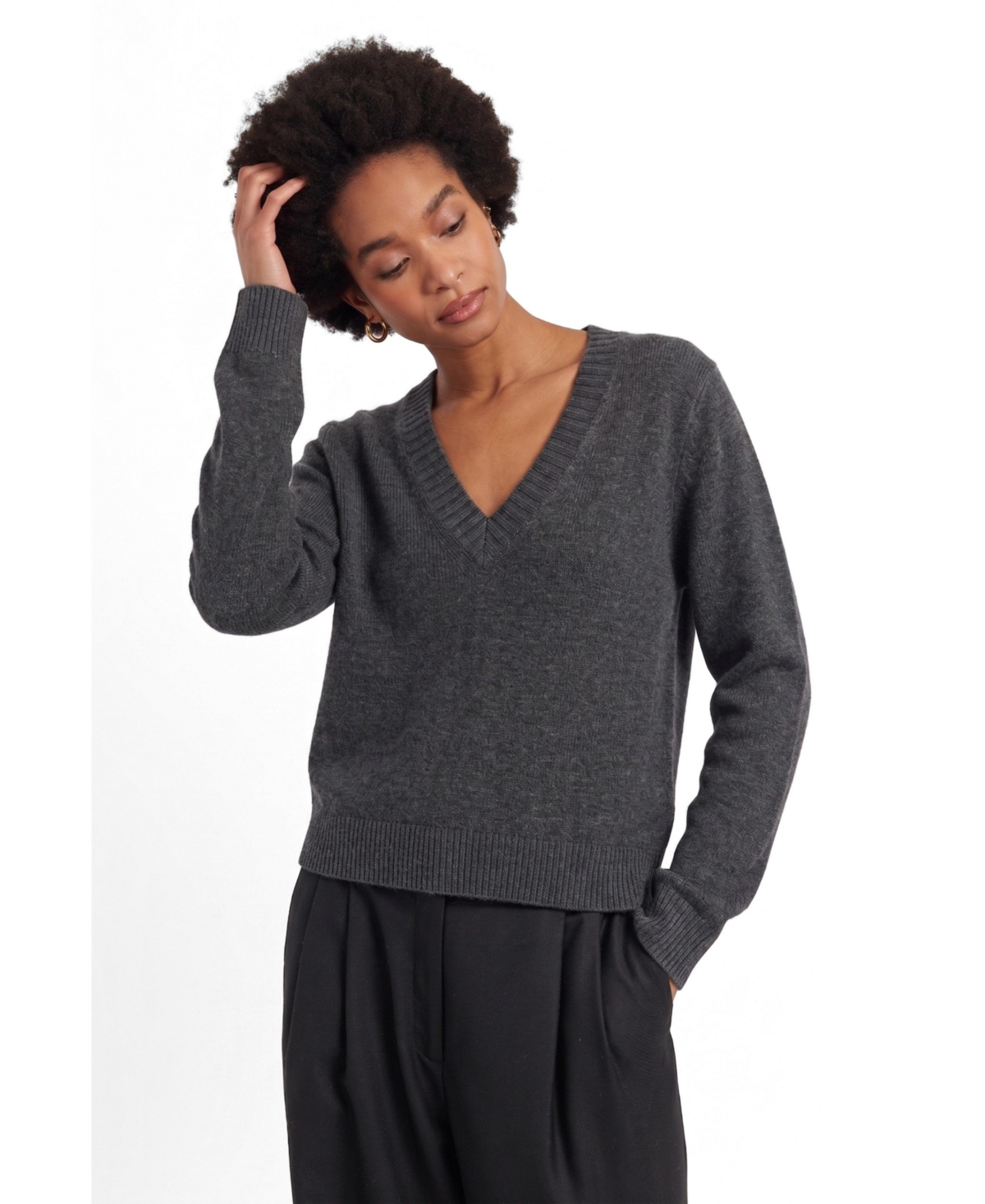 Chinti & Parker Women’s Wool/Cashmere-Blend V-Neck Long-Sleeve Sweater – Grey