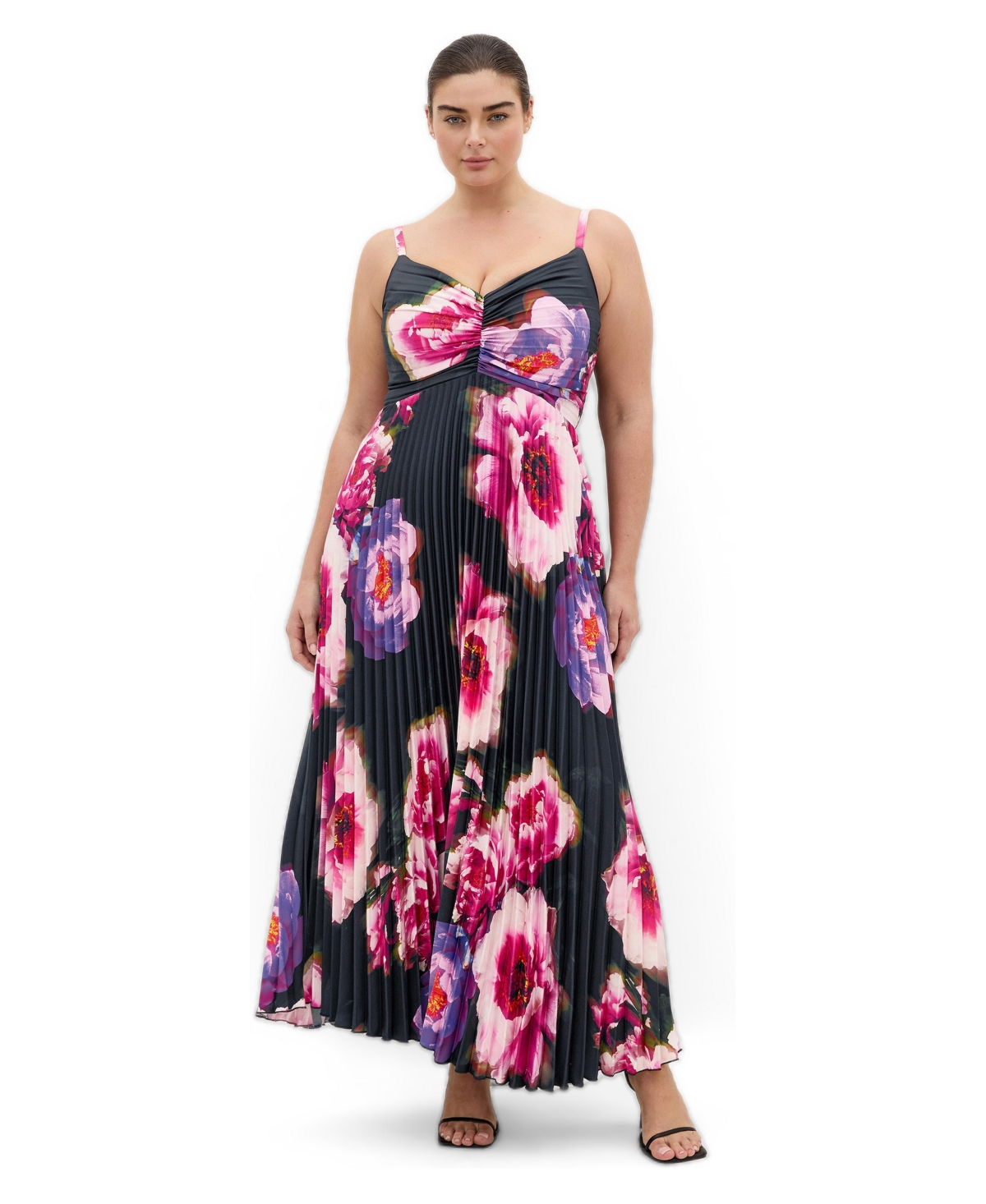 City Chic Women’s Ariana Print Pleat Maxi Dress – Pink garden gala