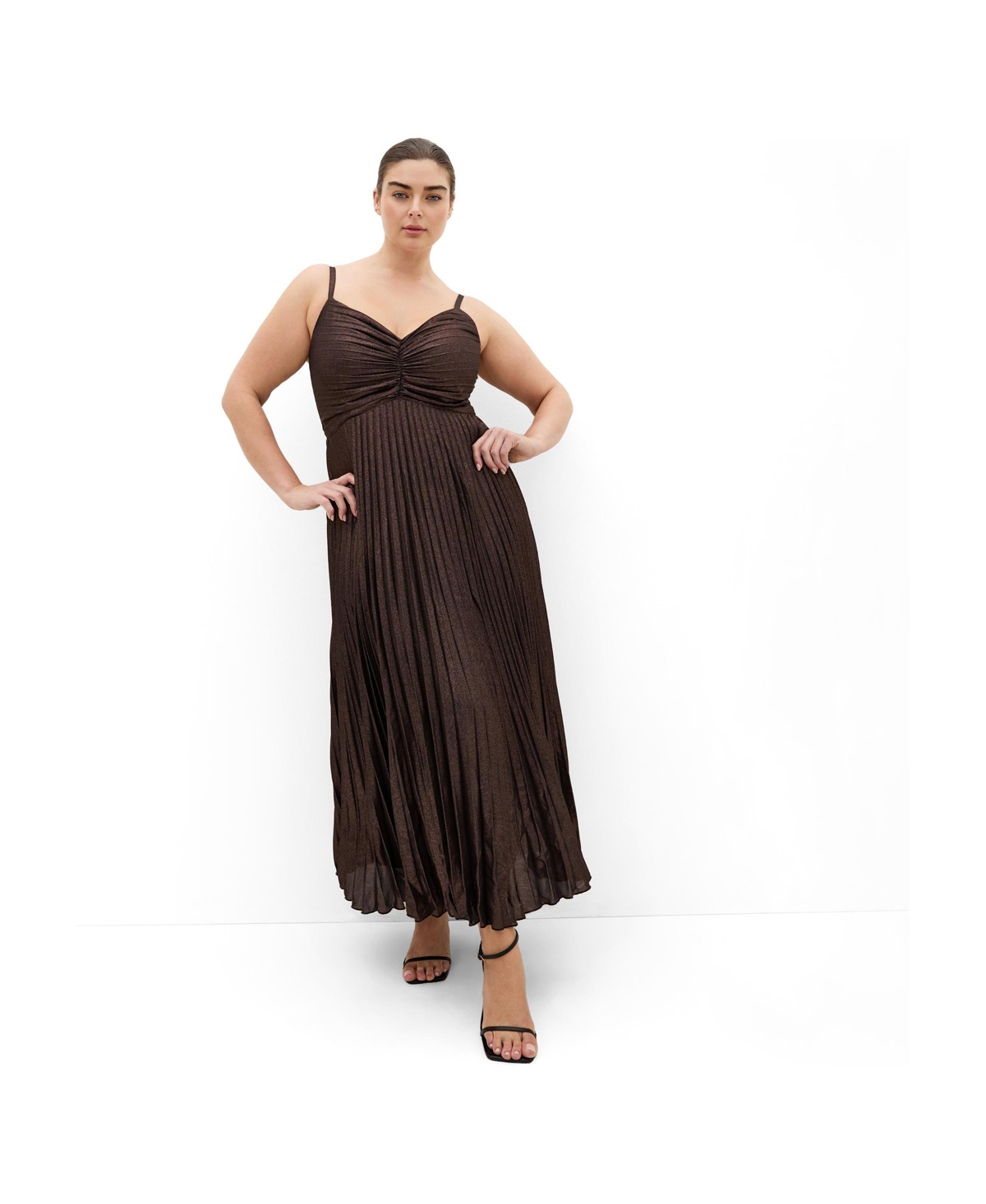 City Chic Women’s Ariana Sparkle Pleat Maxi Dress – Bronze sparkle City Chic Women’s Ariana Sparkle Pleat Maxi Dress – Bronze sparkle