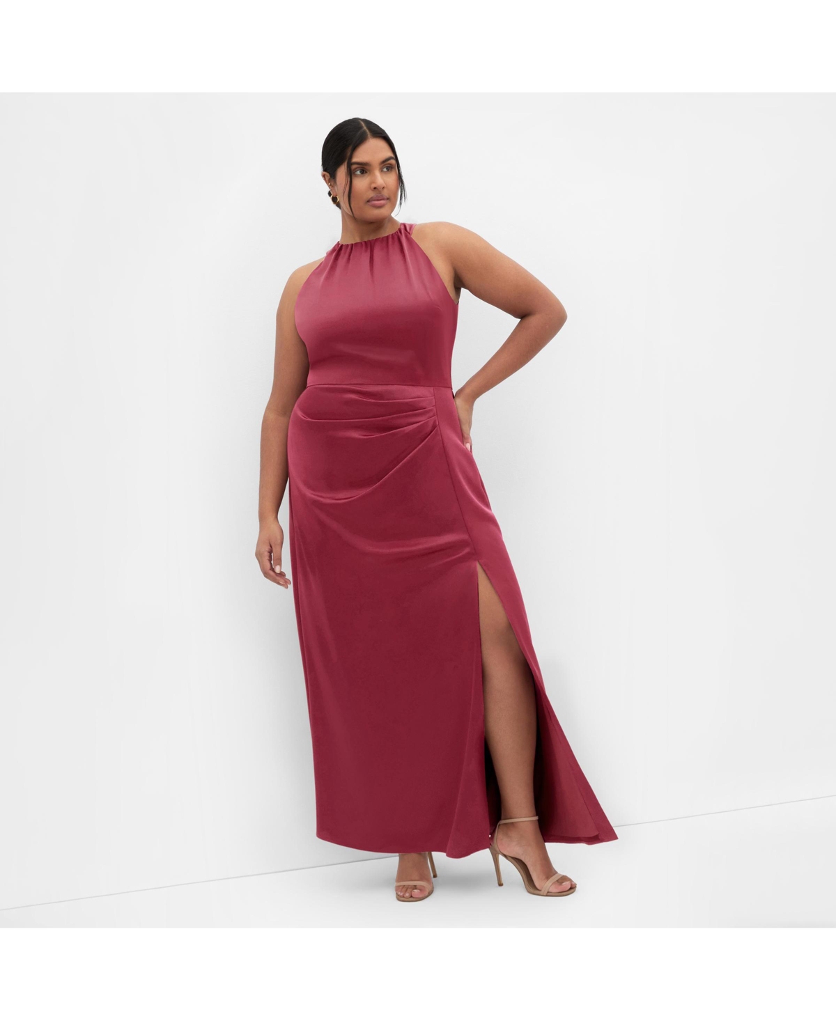 City Chic Women’s Celina Halter Maxi Dress – Beet red