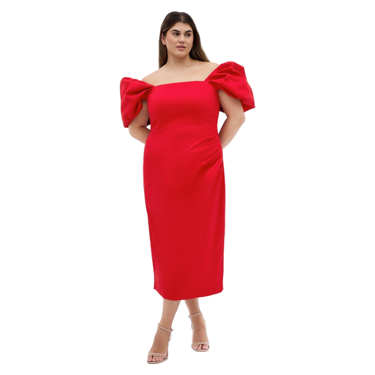 City Chic Women’s Elyse Off Shoulder Midi Dress – Tango red