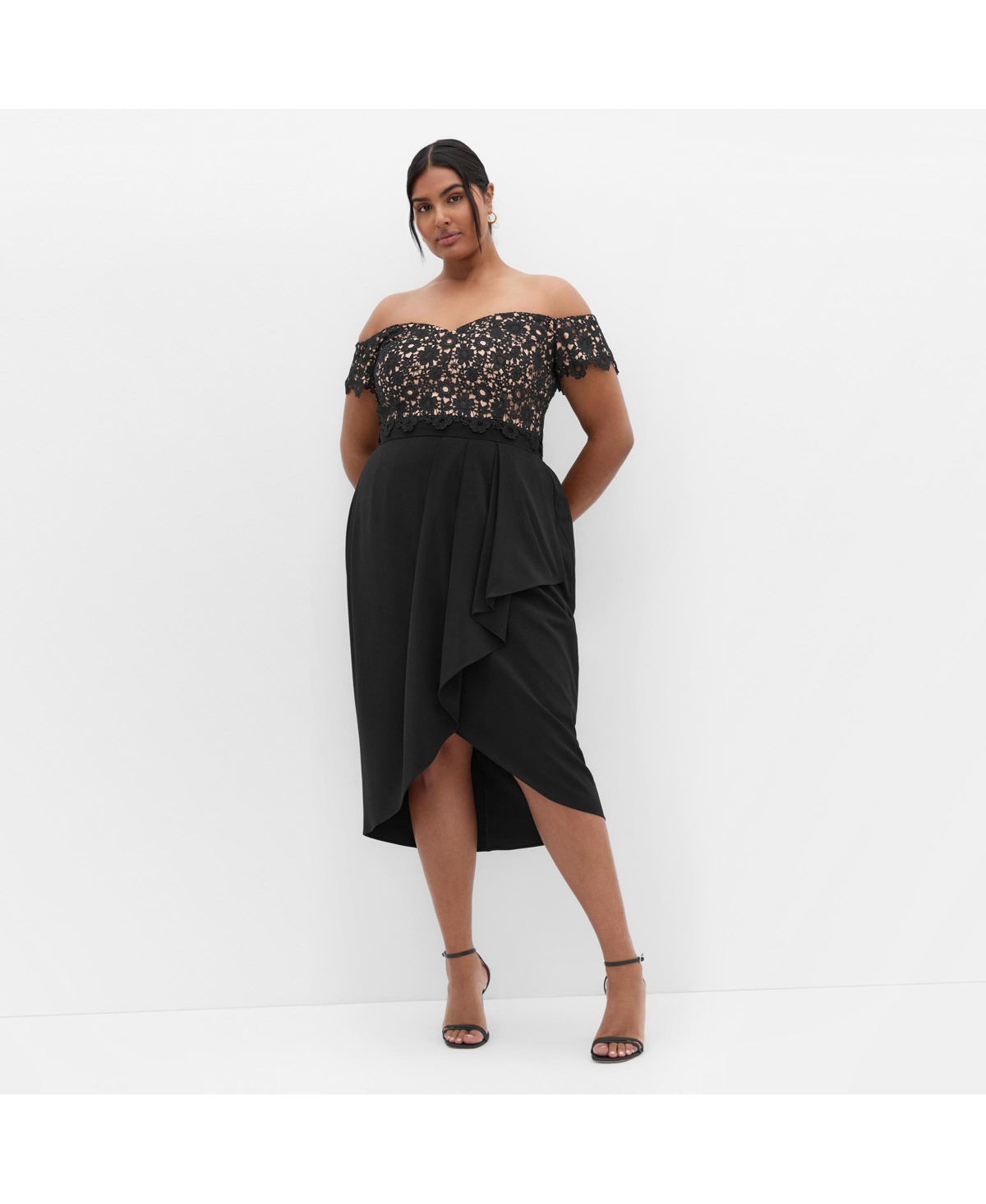 City Chic Women’s Lace Glamour Midi Dress – Black City Chic Women’s Lace Glamour Midi Dress – Black