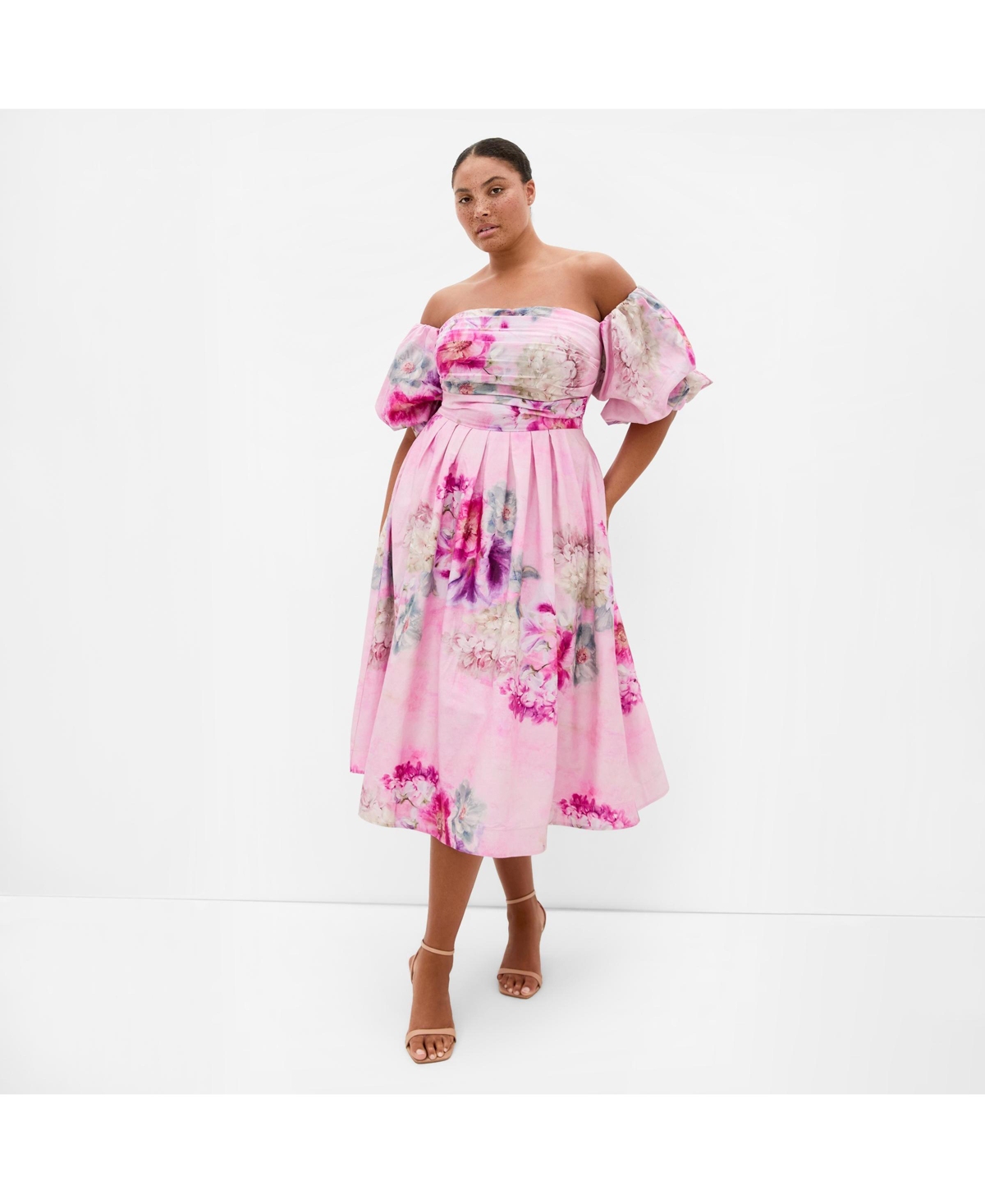 City Chic Women’s Rosalee Garden Print Puff Sleeve Midi Dress – Gilded garden City Chic Women’s Rosalee Garden Print Puff Sleeve Midi Dress – Gilded garden
