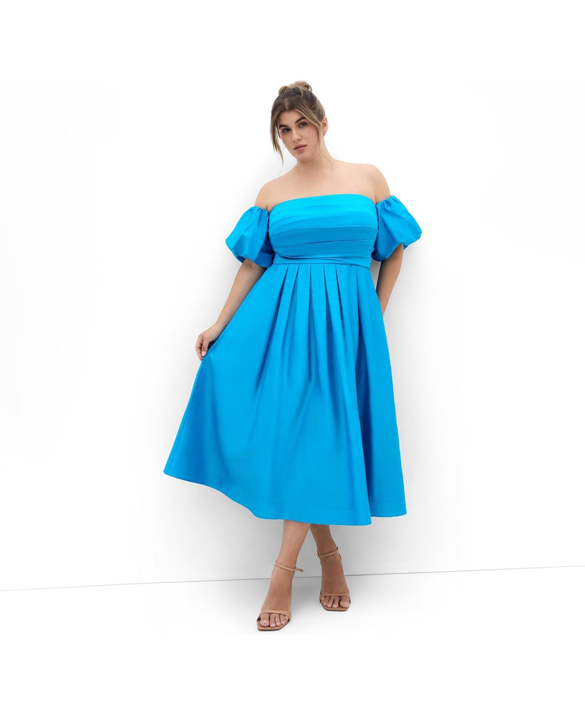 City Chic Women’s Rosalee Puff Sleeve Midi Dress – Azure