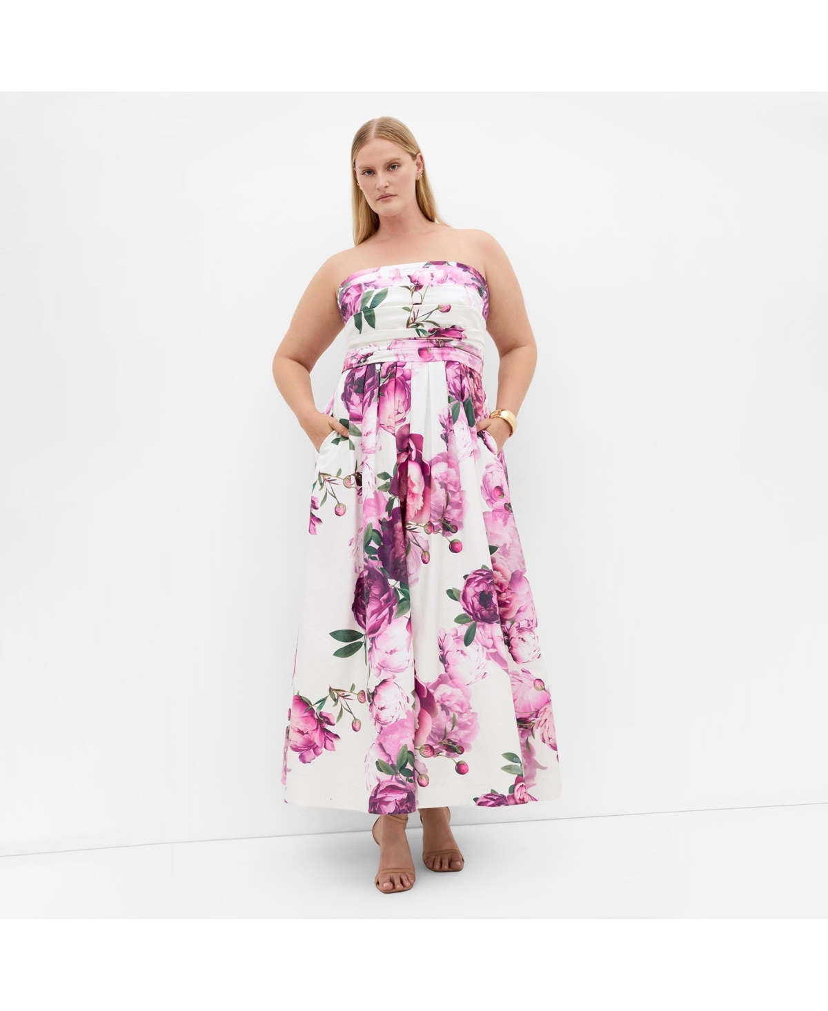 City Chic Women’s Rosalee Sleeveless Print Maxi Dress – Ivory multi bloom