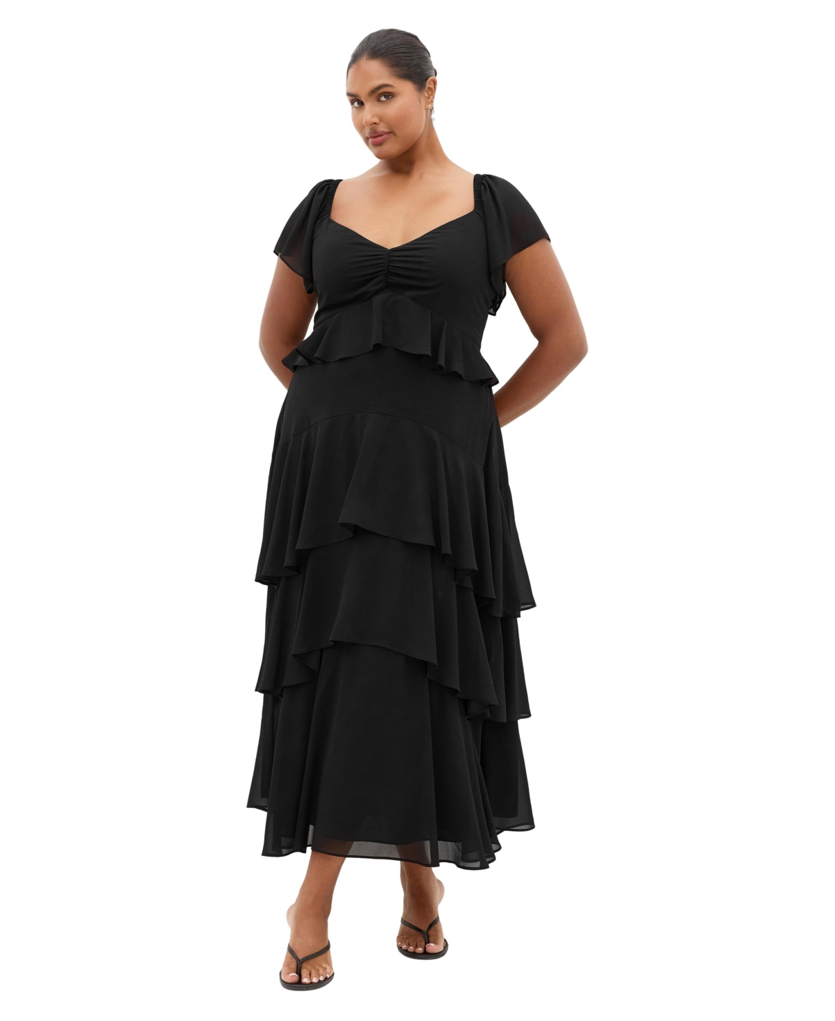 City Chic Women’s Sienna V-Neck Ruffle-Tiered Maxi Dress – Black City Chic Women’s Sienna V-Neck Ruffle-Tiered Maxi Dress – Black