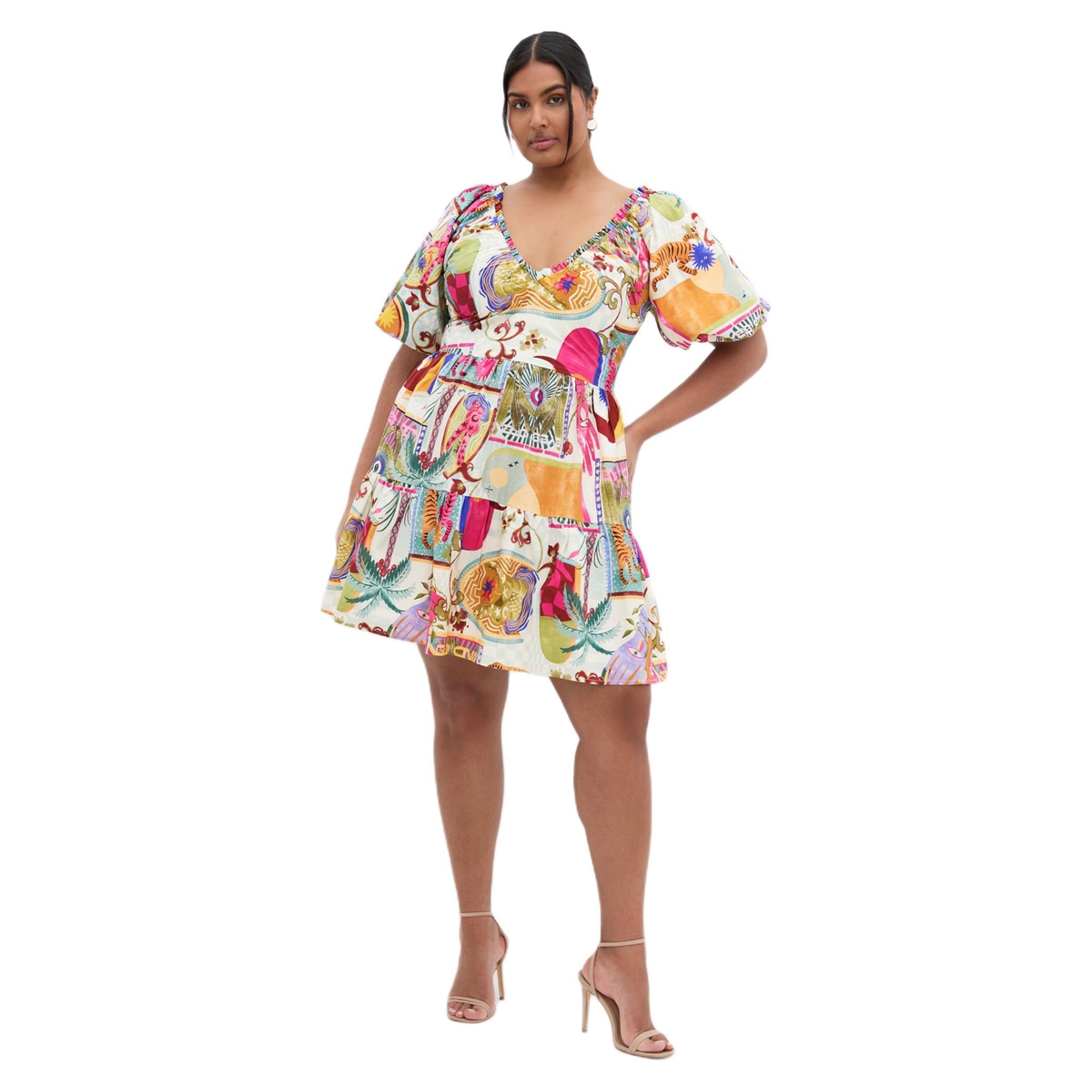 City Chic Women’s Simona Print Puff Sleeve Mini Dress – Blue City Chic Women’s Simona Print Puff Sleeve Mini Dress – Blue