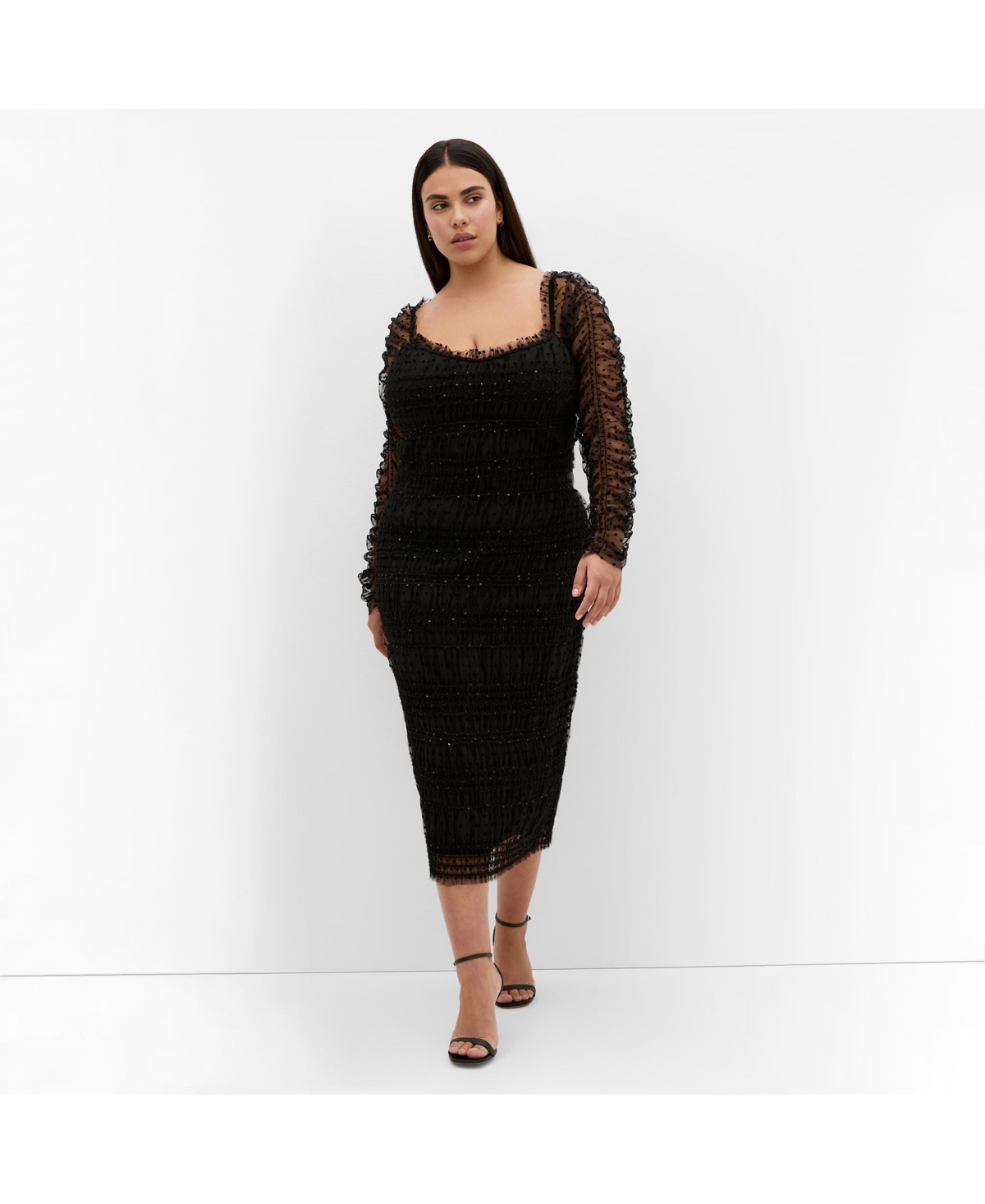 City Chic Women’s Sofie Dobby Spot Midi Dress – Black