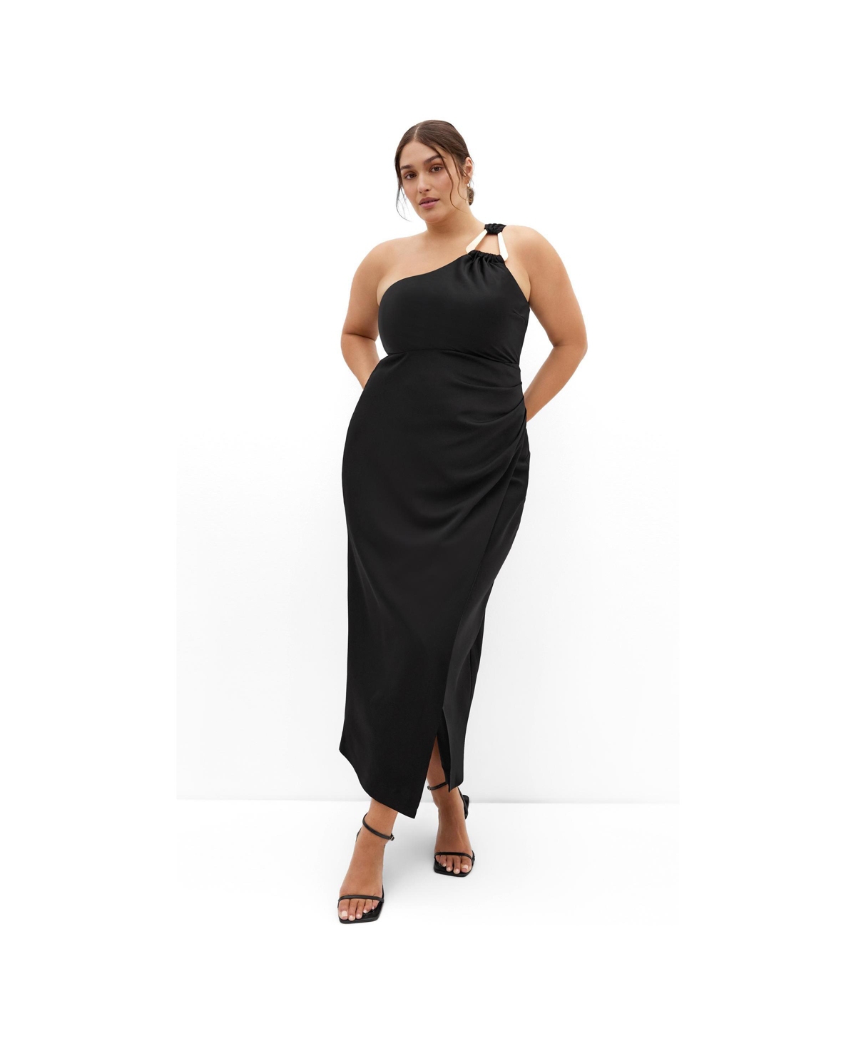 City Chic Women’s Womens’s Joy One Shoulder Maxi Dress – Black