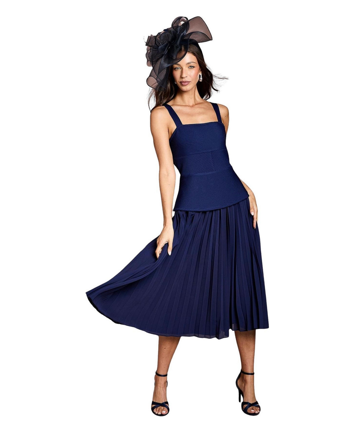 Coast Women’s Bandage Square Neck Pleated Midi Dress – Navy Coast Women’s Bandage Square Neck Pleated Midi Dress – Navy