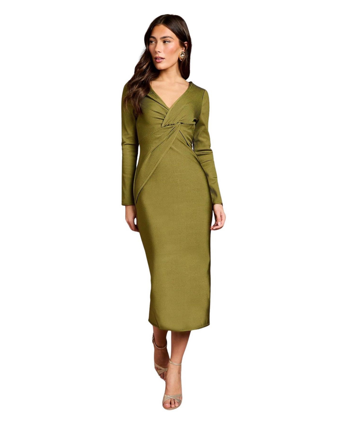 Coast Women’s Bandage Twist Front V-Neck Midi Dress – Olive