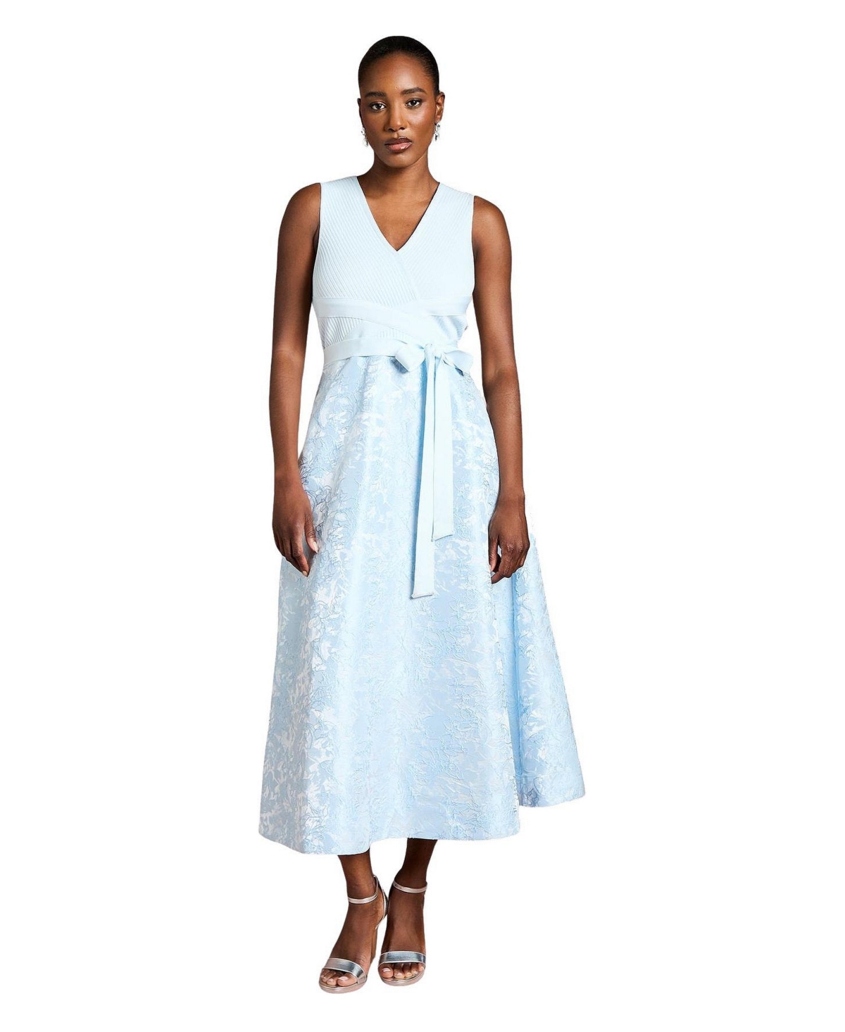 Coast Women’s Bandage V-Neck Jacquard Midi Dress – Light blue