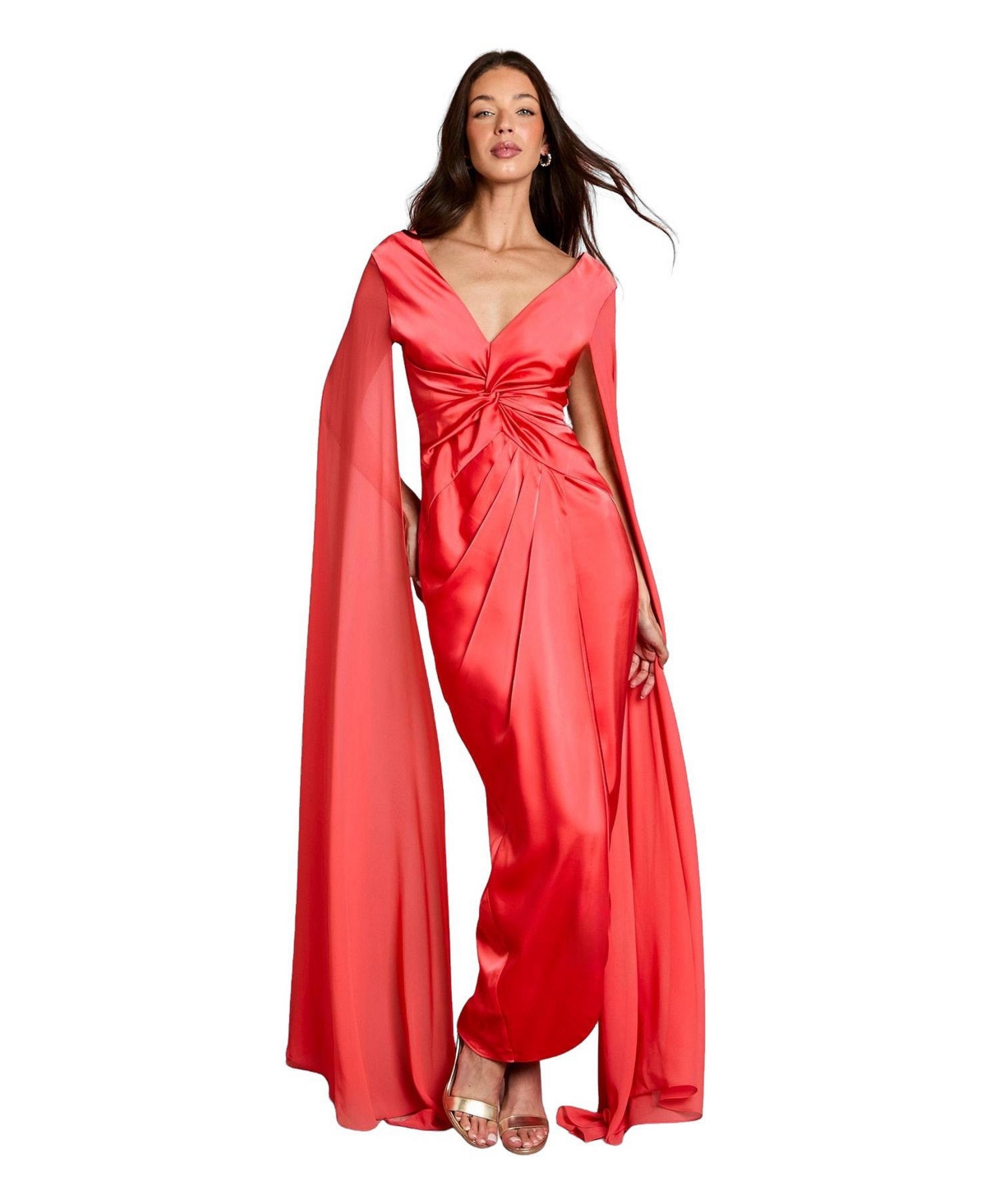 Coast Women’s Cape Sleeve V-Neck Satin Maxi Dress – Coral Coast Women’s Cape Sleeve V-Neck Satin Maxi Dress – Coral