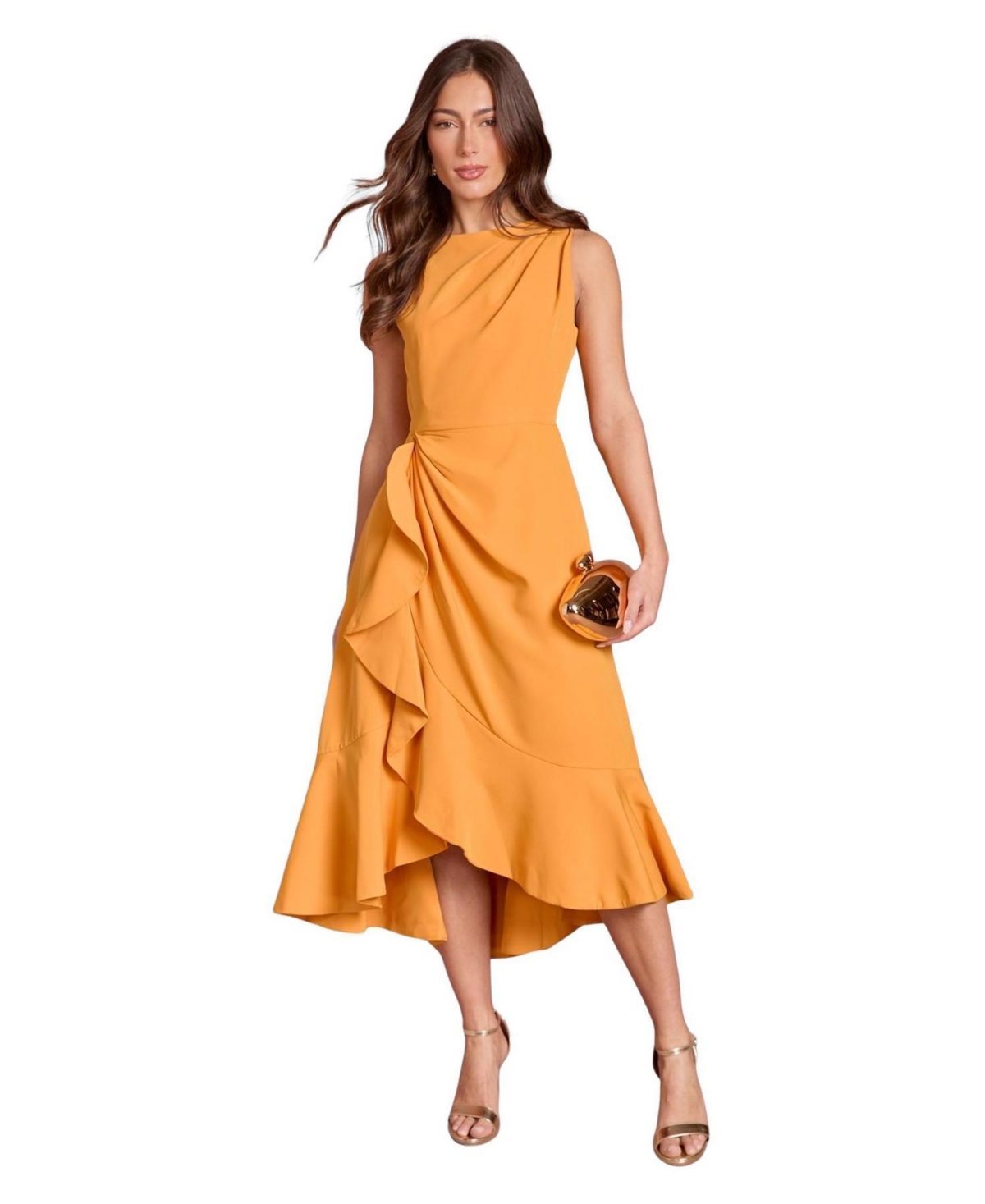 Coast Women’s Crepe Ruffle Low Back Dress – Orange Coast Women’s Crepe Ruffle Low Back Dress – Orange