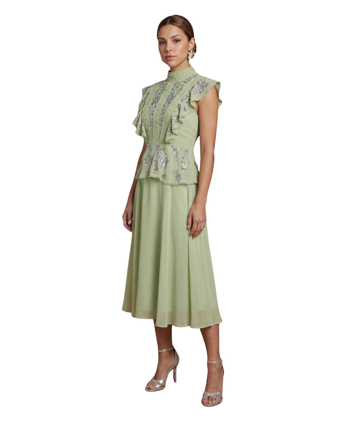Coast Women’s Embellished Frill Midi Dress – Sage