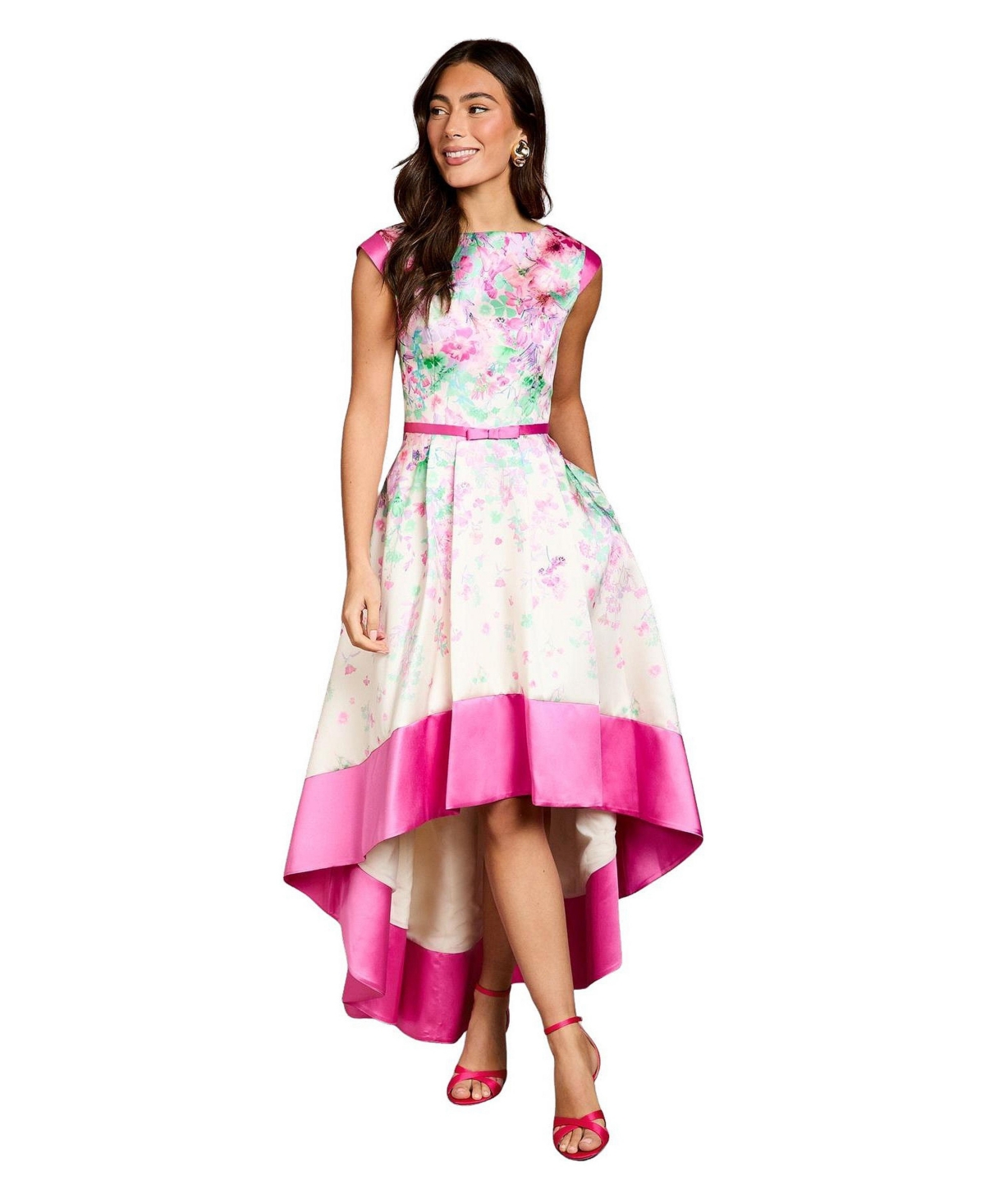 Coast Women’s Floral High-Low Boat Neck Midi Dress – Ivory