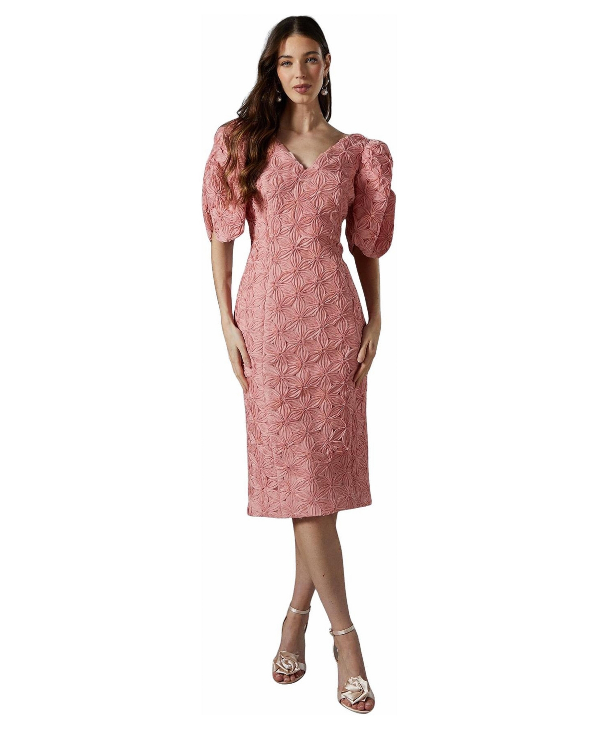 Coast Women’s Floral Pleated Sleeve Pencil Dress – Blush