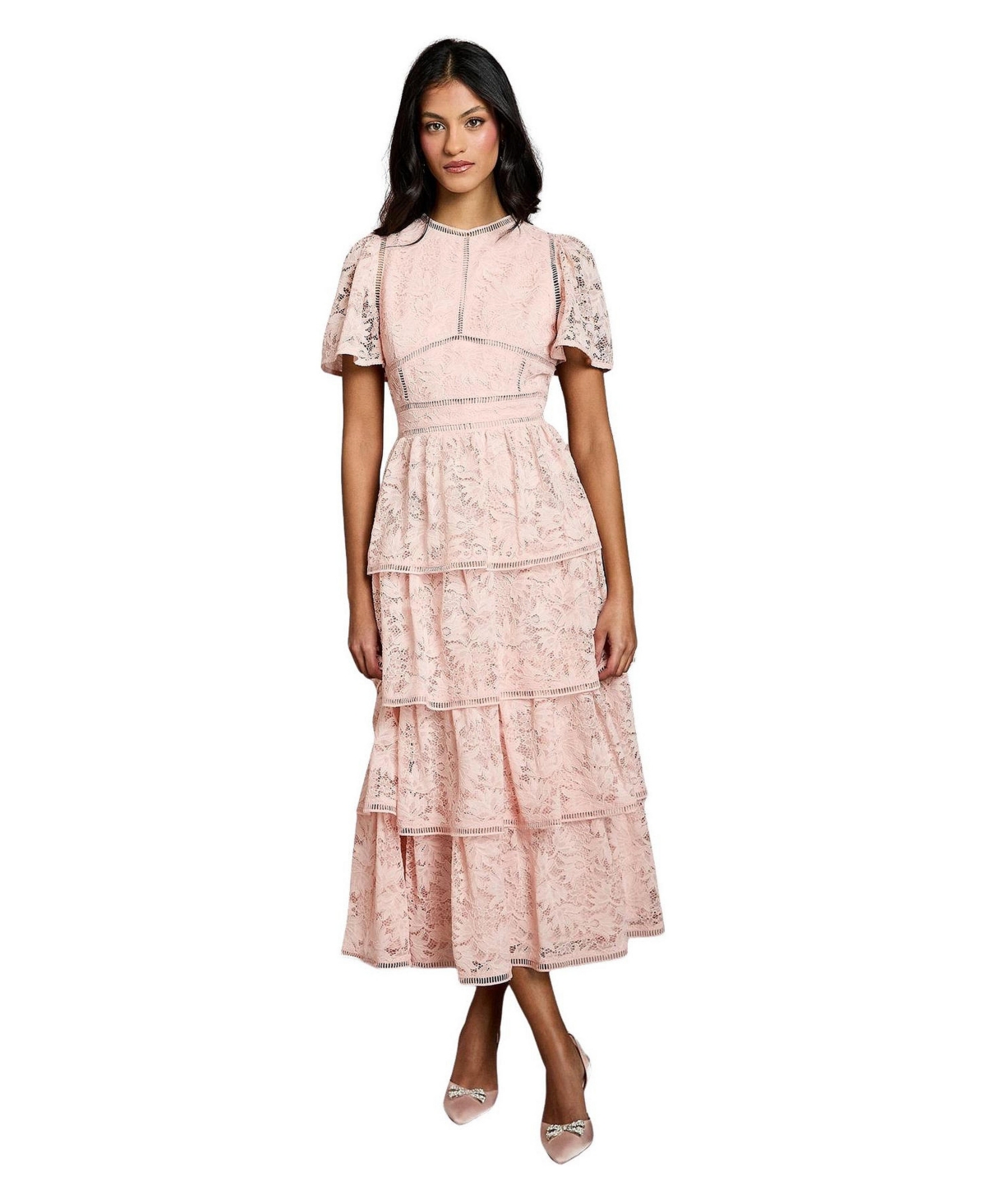 Coast Women’s Flutter Sleeve Tiered Midi Dress – Blush Coast Women’s Flutter Sleeve Tiered Midi Dress – Blush