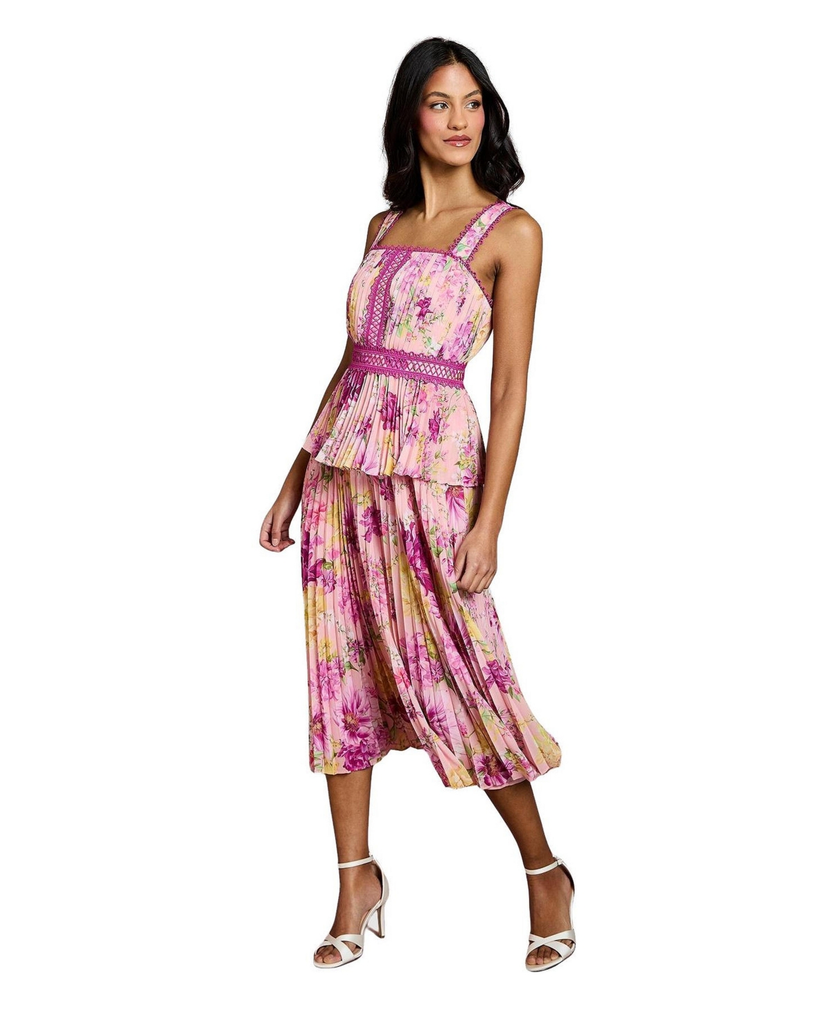 Coast Women’s Lace Pleated Midi Dress – Pink Coast Women’s Lace Pleated Midi Dress – Pink