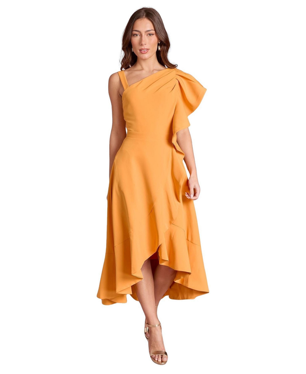 Coast Women’s One Shoulder Crepe Ruffle Midi Dress – Orange